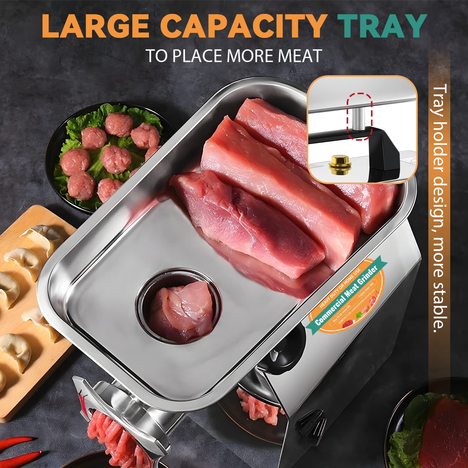 950W Commercial Electric Meat Grinder - Heavy Duty Industrial Meat Mincer & Sausage Stuffer with 3/6/8mm Plates - 1.3HP 110V for Restaurants & Butchers - Grinds Chicken Bones & Beef - Perfect for Professional Kitchens, Delis & Home Butchering