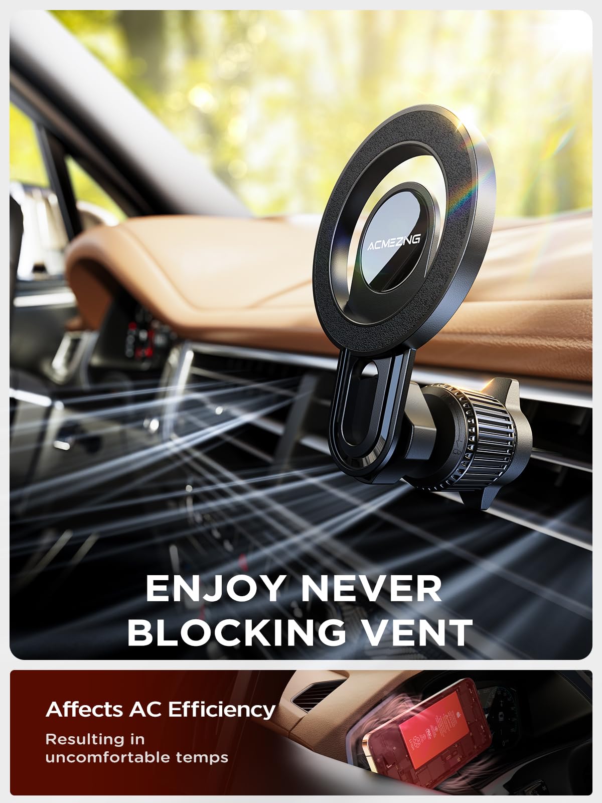 Sturdy MagSafe Car Vent Mount for iPhone - 360° Adjustable Metal Hook with Strong Magnet | Never Shaking Phone Holder for All Smartphones & Car Models | Perfect for Hands-Free Navigation & Safe Driving