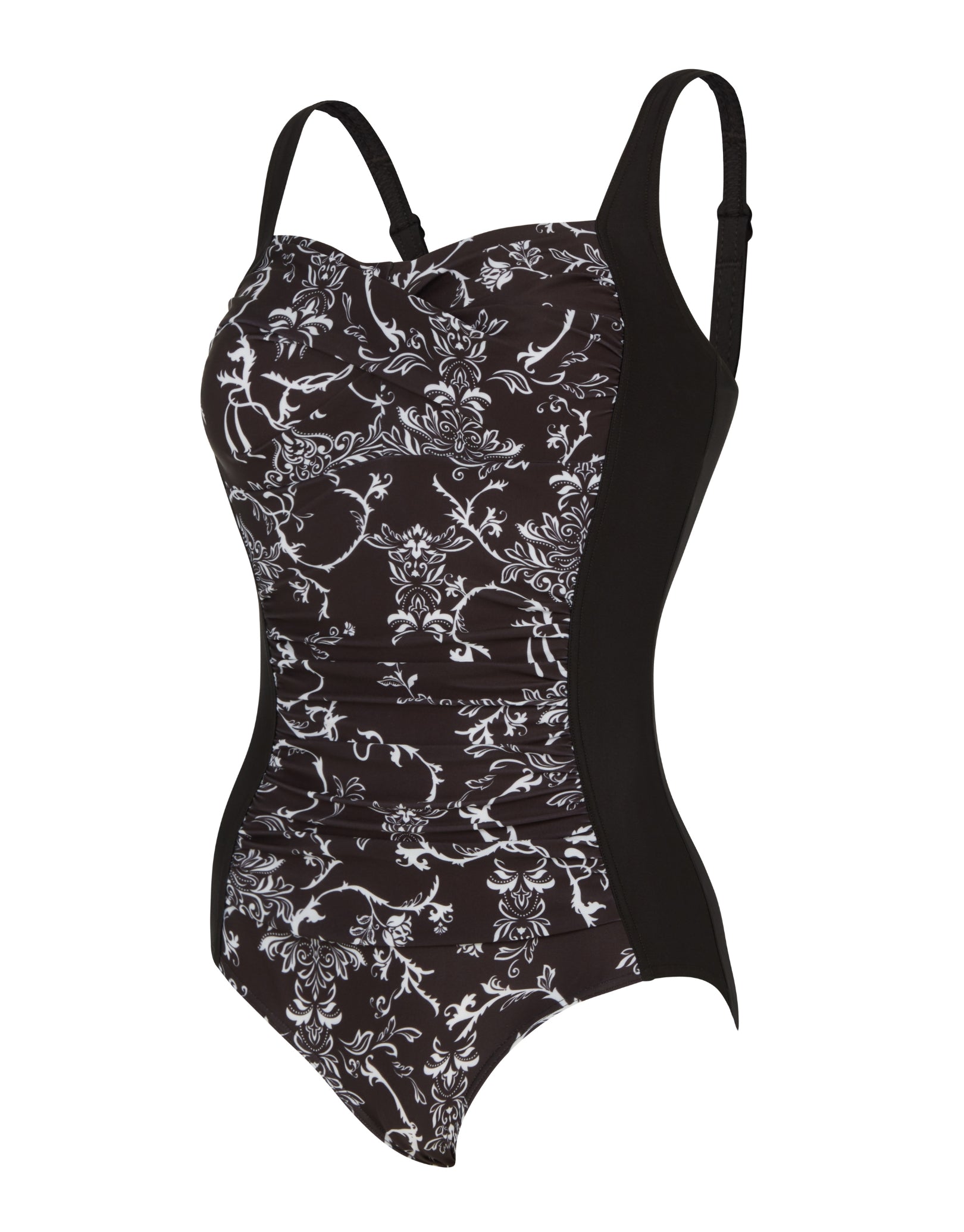 Classic Ruched Front One Piece Swimsuit for Women - Black & White - Perfect for Beach Vacations, Pool Parties & Summer Getaways