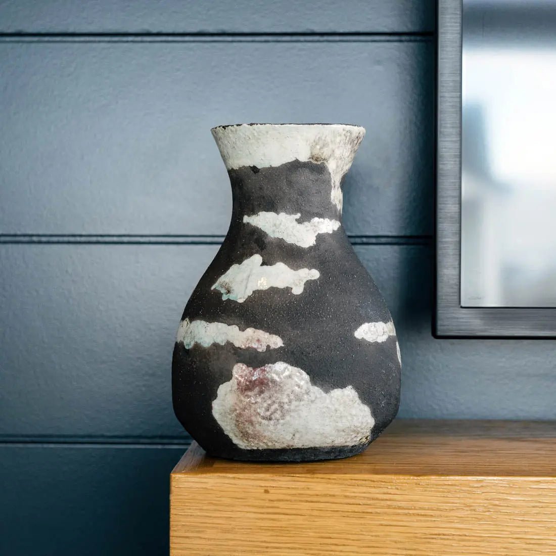 Decorative Boiled Raku Pot - Medium #23 - Charcoal & Seafoam Glaze - Creative Collection (SECONDS) - Perfect for Home Decor, Zen Gardens & Unique Gift Ideas