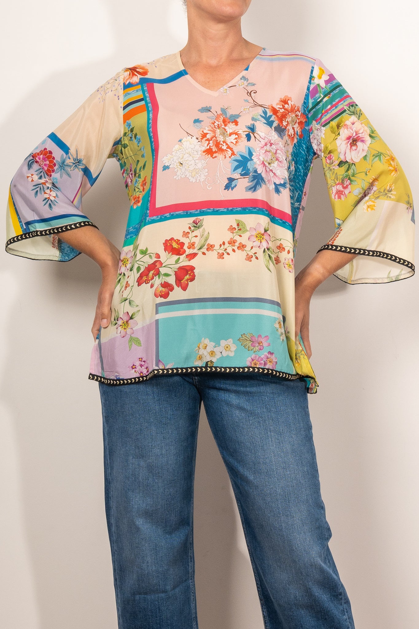 Johnny Was Cali Blouse Stallion - Boho Floral Embroidered Women's Top for Casual Wear & Summer Outfits