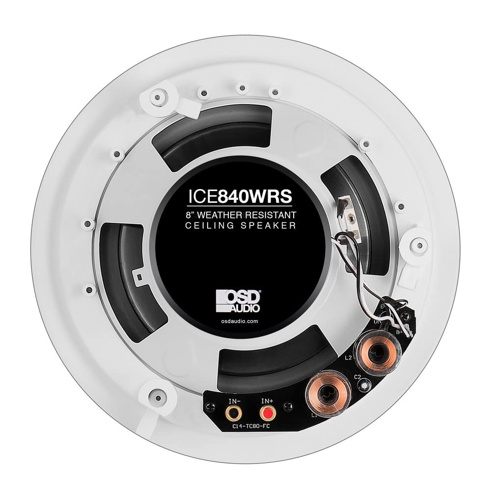 OSD Audio ICE840WRS 8 Inch Weatherproof Outdoor Ceiling Speakers with Aluminum Grill & Swivel Tweeter - 2 Pack for Patio, Pool Area, and Backyard Entertainment