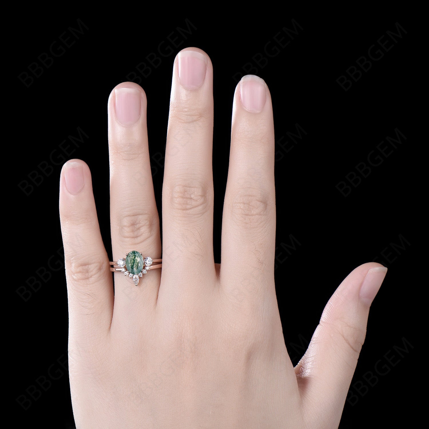 14K Gold Moss Agate Engagement Ring Set for Women - Elegant Bridal Wedding Band, Perfect for Proposals, Anniversaries & Special Occasions