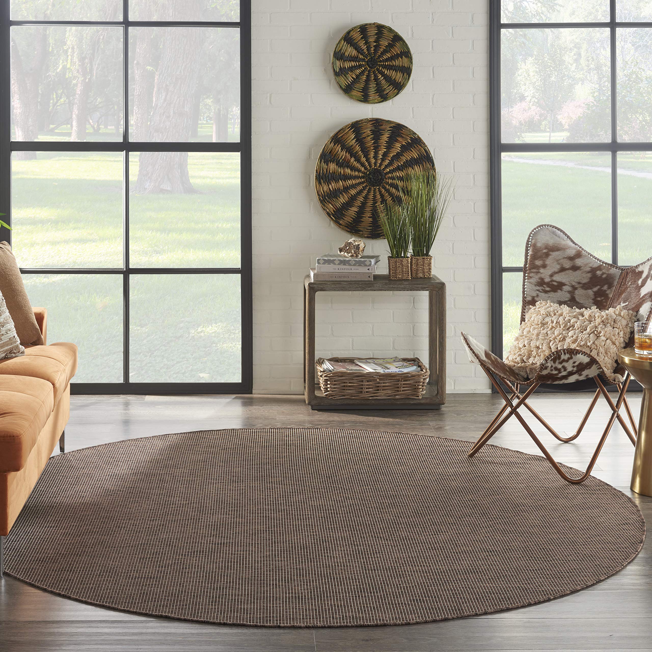 Nourison Positano 8' Round Indoor/Outdoor Area Rug - Natural Fiber, Easy to Clean, Non-Shedding for Bedroom, Living Room, Dining Room | Perfect for Backyard, Deck & Patio Use