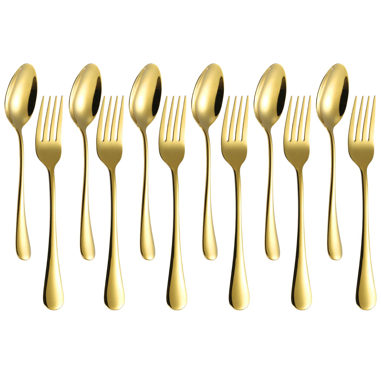12-Piece Stainless Steel Flatware Set for 6 - Gold Silverware Cutlery Set with Spoons, Forks & Knives | Elegant Tableware for Home, Kitchen, Restaurant & Hotel Use | Dishwasher Safe for Easy Cleaning | Perfect for Dinner Parties, Weddings & Everyday Dining