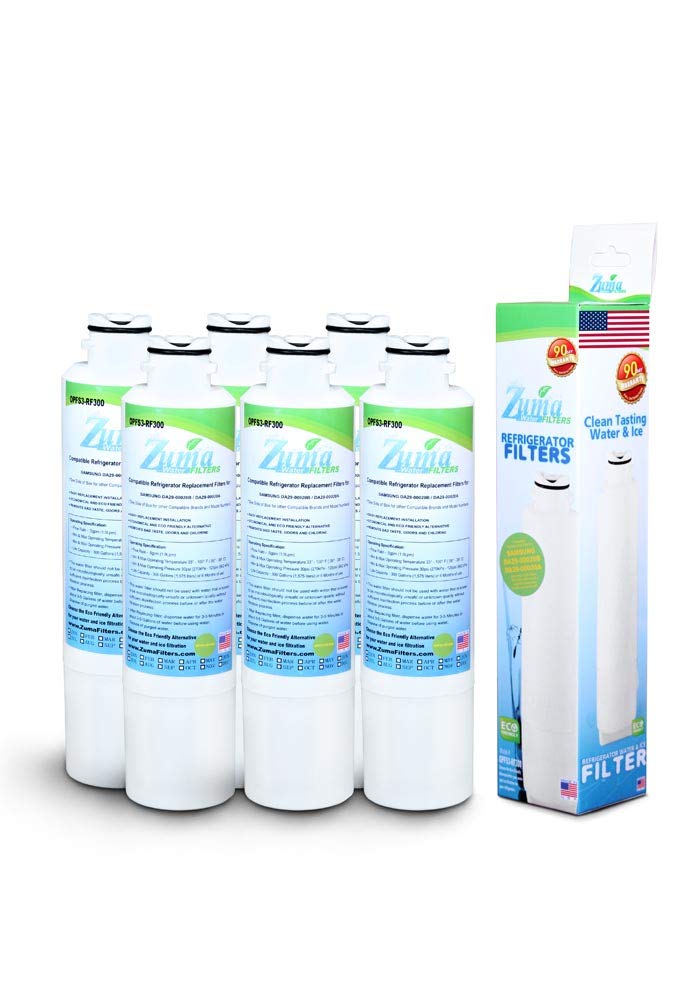 6 Pack Samsung DA-97-08006A Compatible Refrigerator Water & Ice Filters - Replacement for OPFS3 by Zuma Water Filters - Perfect for Clean Drinking Water & Ice Making in Samsung Fridges