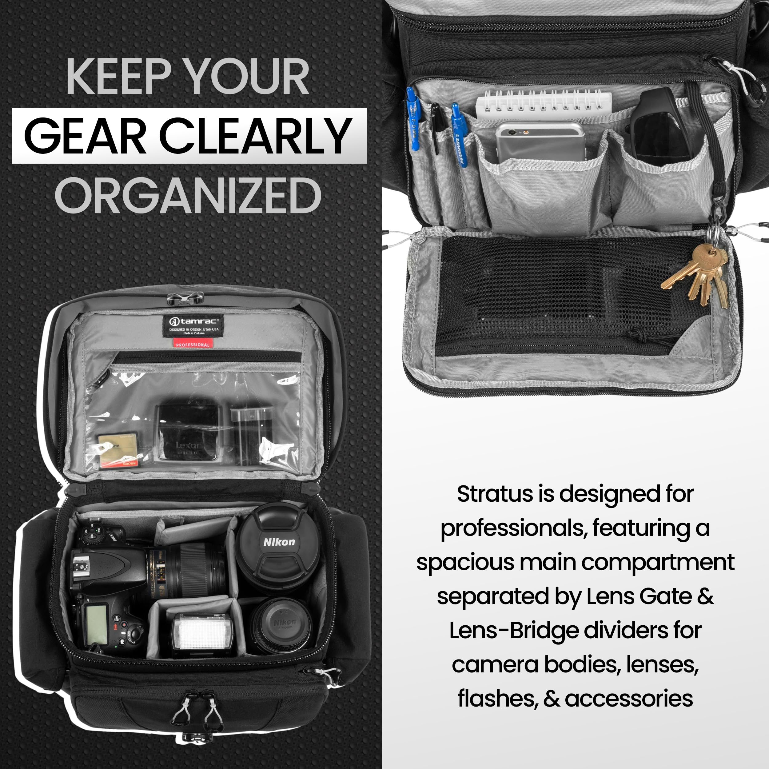 Tamrac Stratus 6 DSLR & Mirrorless Camera Bag - Waterproof Shoulder Bag for Photographers with Tripod Holder & Accessory Pockets (Black) - Perfect for Travel, Hiking & Outdoor Photography