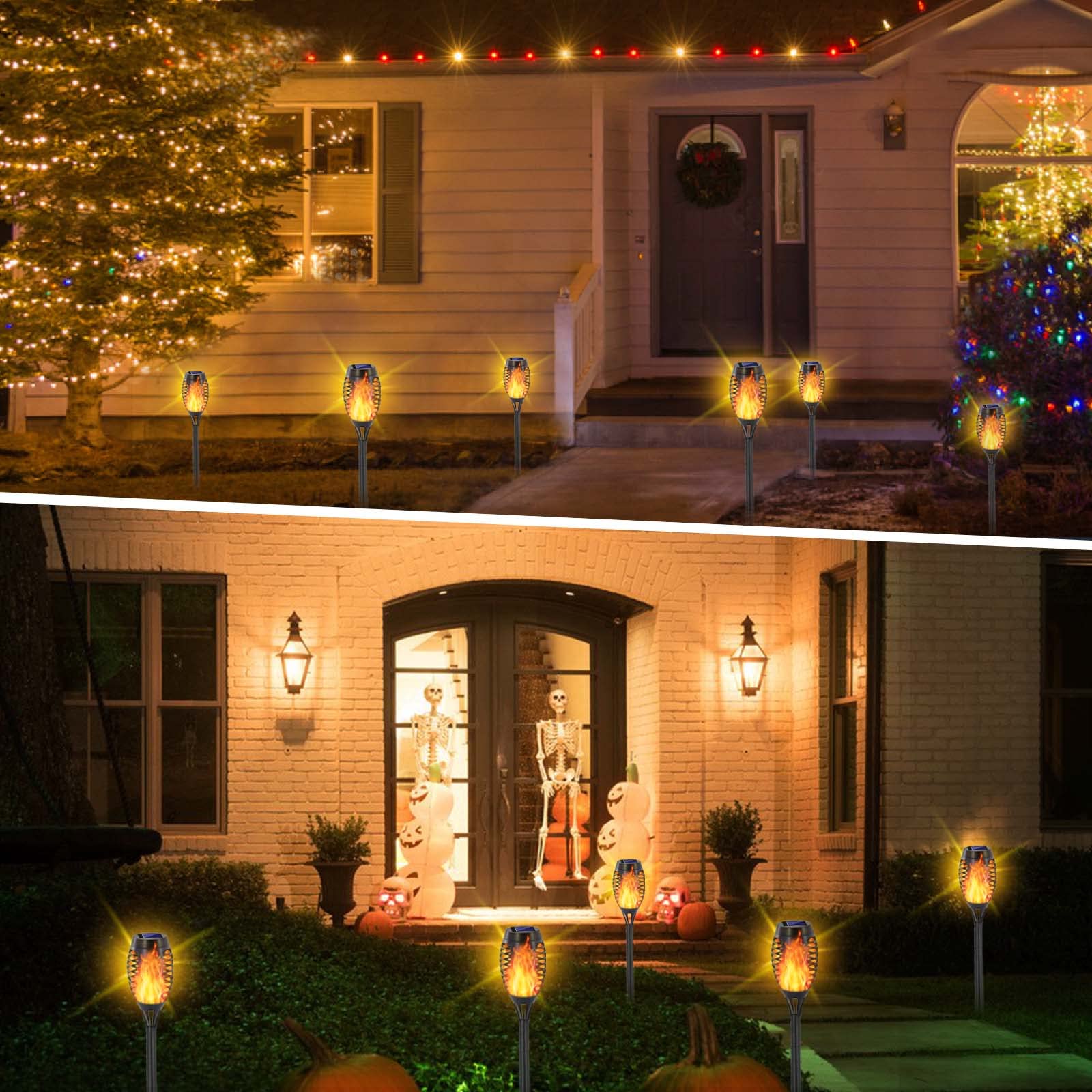 8 Pack Solar Torch Lights with Flickering Flame - 12 LED Waterproof Outdoor Solar Tiki Torches for Garden, Yard, Patio - IP65 Weatherproof Landscape Decoration Lights for Parties, Camping & Pathways
