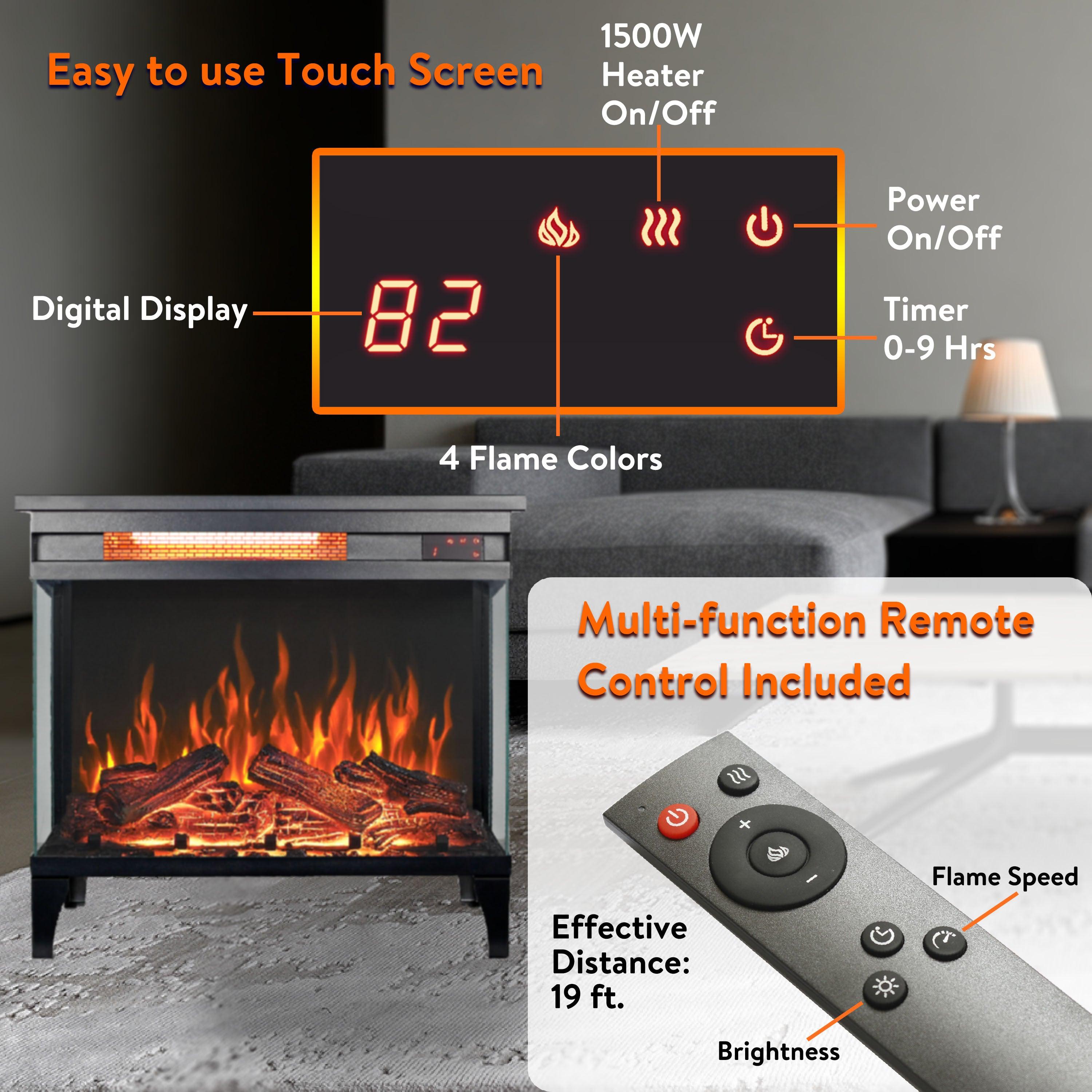 24 Inch 3-Sided Glass Electric Fireplace with Stand - Modern Heating Solution for Living Room, Bedroom & Office