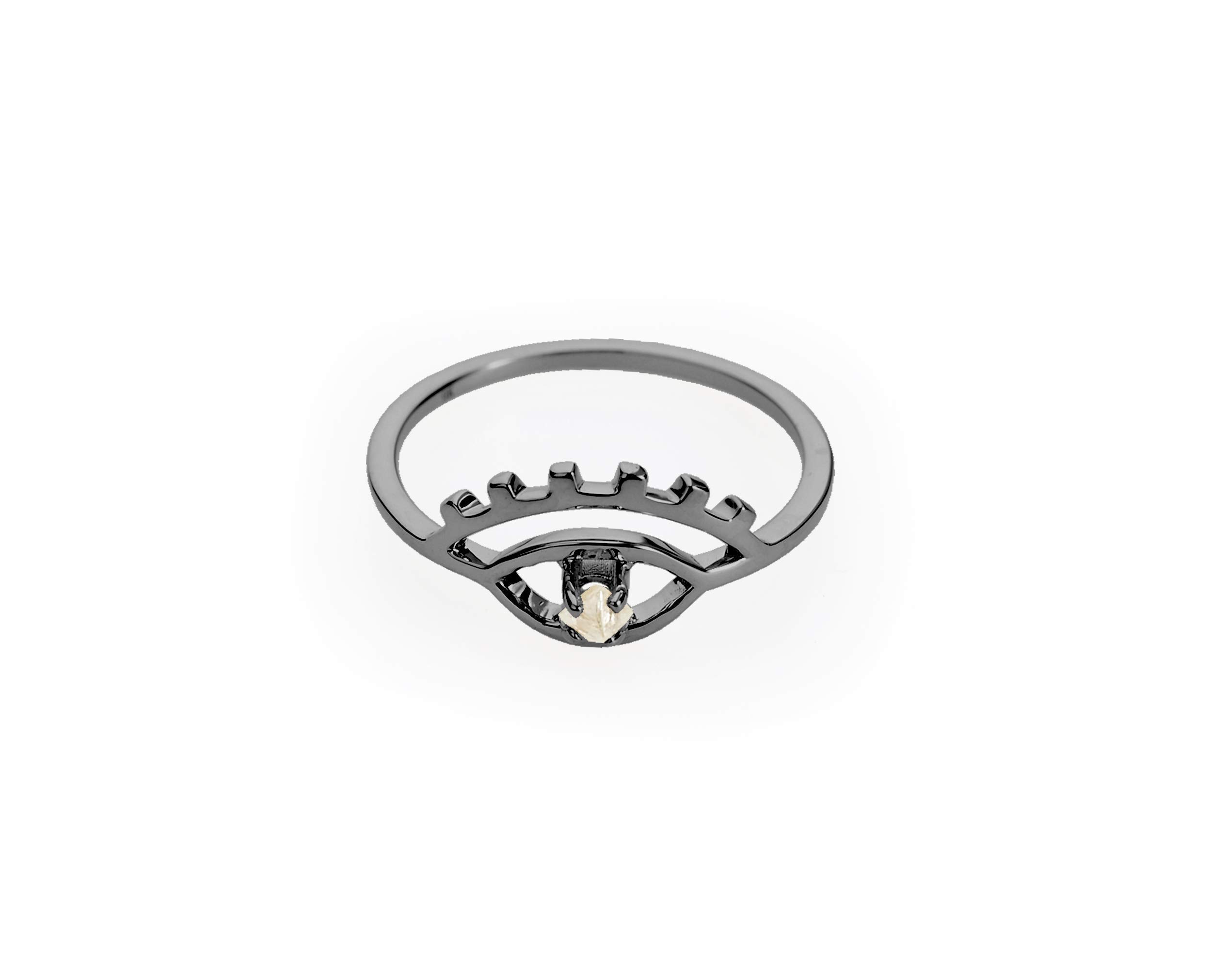 Majade Evil Eye Raw Diamond Ring - Handmade 9K Black Gold Uncut Diamond Jewelry with Eye of Horus Symbol | Unique Rough Conflict-Free Diamond Ring for Spiritual Protection & Fashion Statement | Perfect for Boho Chic, Gift Giving & Everyday Wear