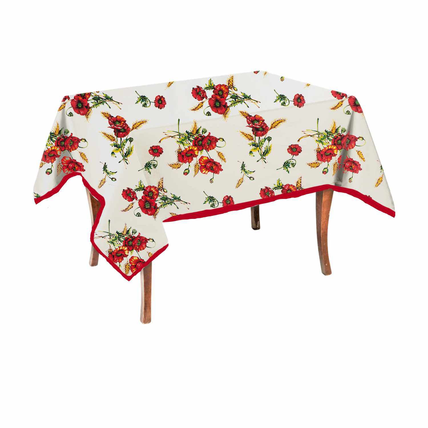 MyVorrei Floral Poppy Print Rectangular Tablecloth 100% Cotton 180x360 cm with 18 Matching Napkins - Perfect for Dining Room, Kitchen, and Outdoor Gatherings