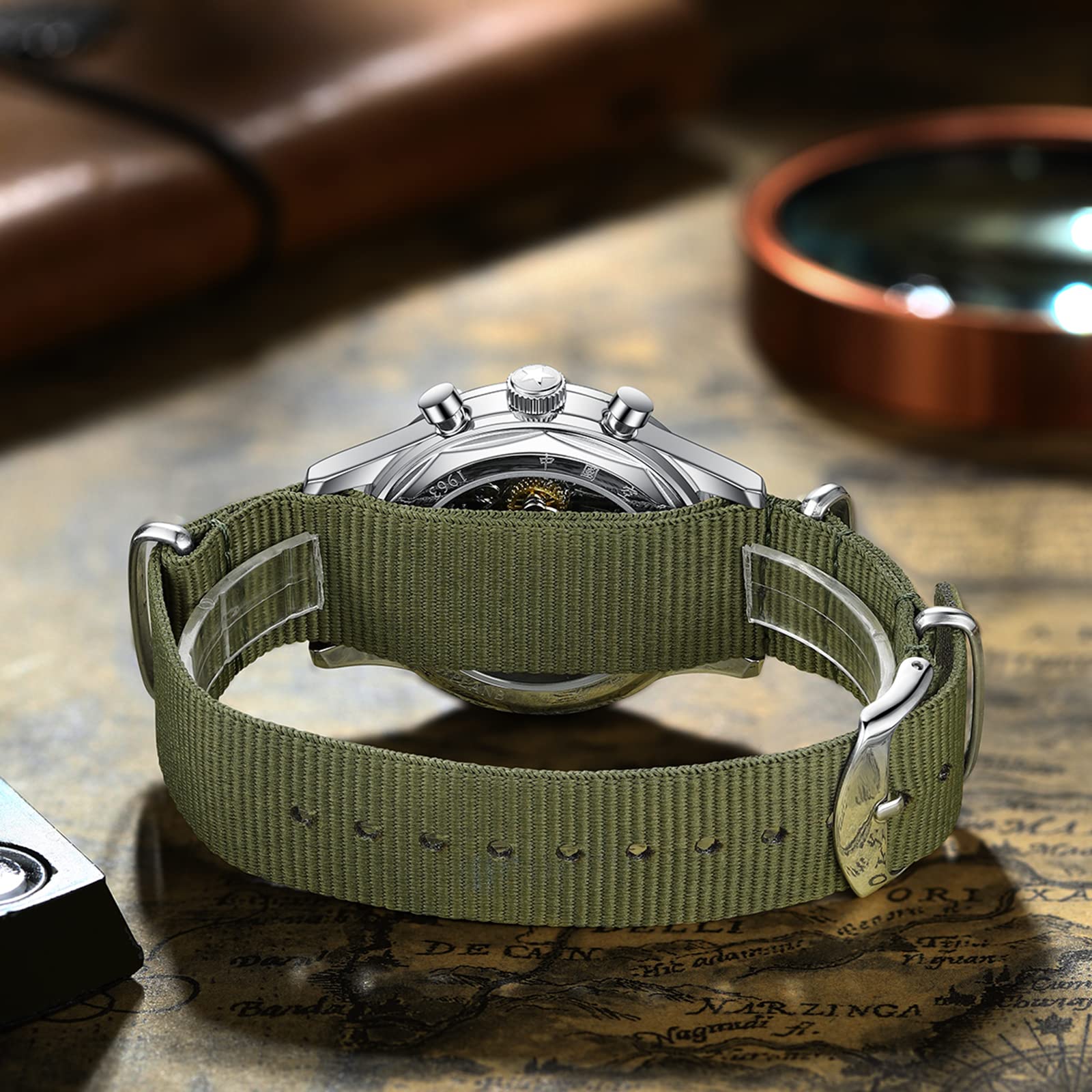 AESOP Chronograph Mechanical Men's Watch with ST1901 1963 Movement - Manual Wind Analog Wristwatch, Stainless Steel Case, Sapphire Crystal, Waterproof & Luminous - Perfect for Pilot, Military, and Casual Wear