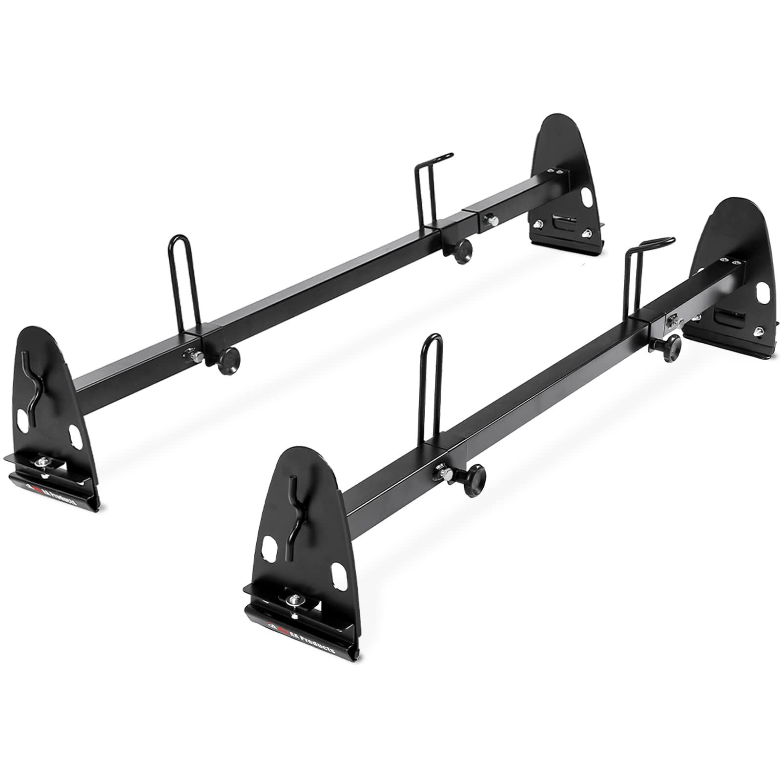 AA-Racks Model X27 Heavy-Duty Steel Van Roof Rack - 2-Bar Square Rain Gutter Mount System with Ladder Stoppers (Black) | Perfect for Cargo Carriers, Kayak & Ladder Transport on Work Vans