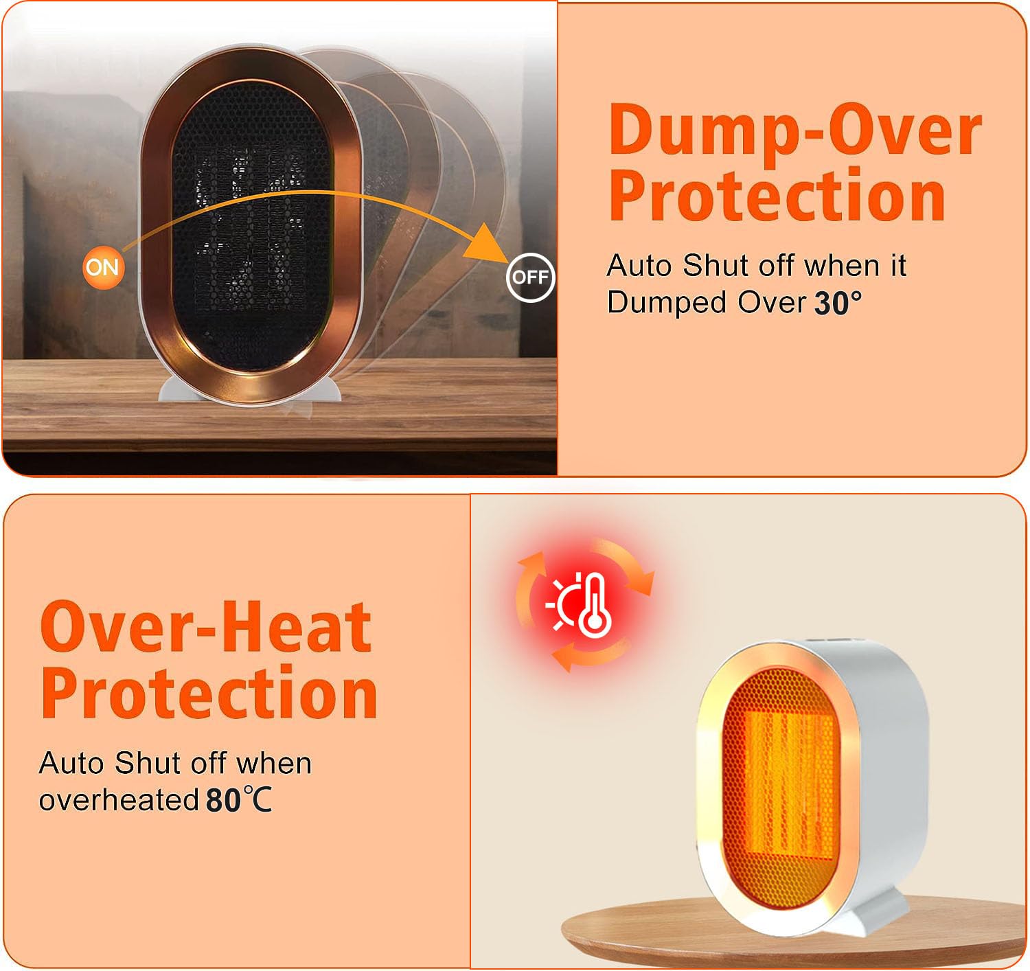 Portable PTC Ceramic Space Heater 1200W - Fast Heating, Energy Efficient, Quiet Fan for Bedroom, Office & Home Use - Safe Overheat Protection, Adjustable Thermostat - Perfect for Winter, Small Rooms & Workspaces (White)