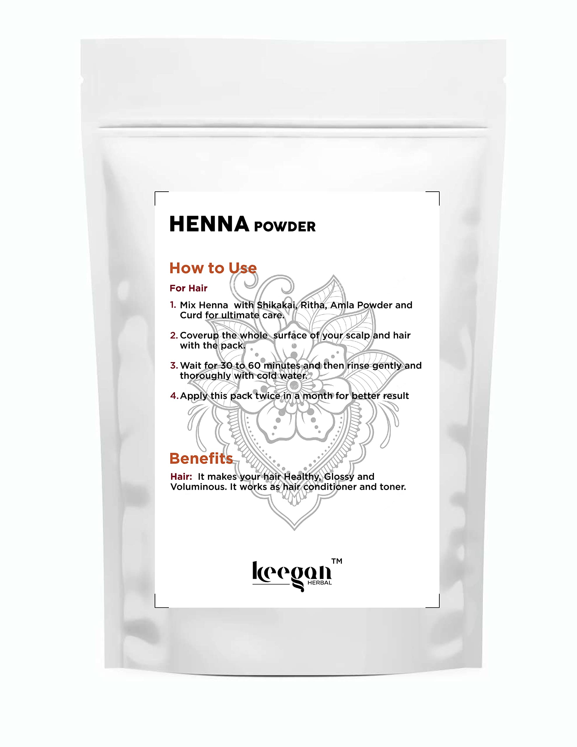 Keegan Herbal Natural & Pure HENNA Powder for Hair Color & Hair Care - 400g (14oz) Pouch | Chemical-Free, Vegan Hair Dye | Perfect for Natural Hair Coloring, Conditioning & Gray Coverage at Home