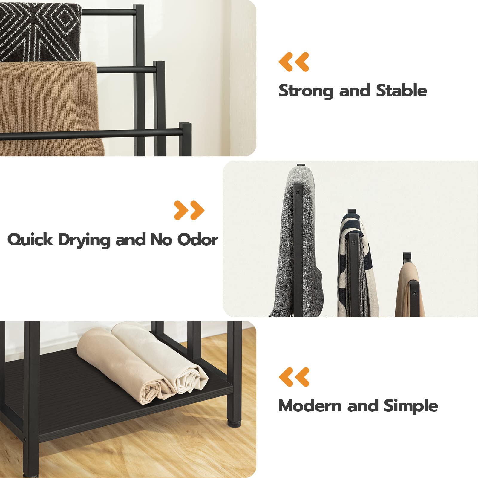HOOBRO 3-Tier Free Standing Towel Rack & Blanket Holder - 16.9