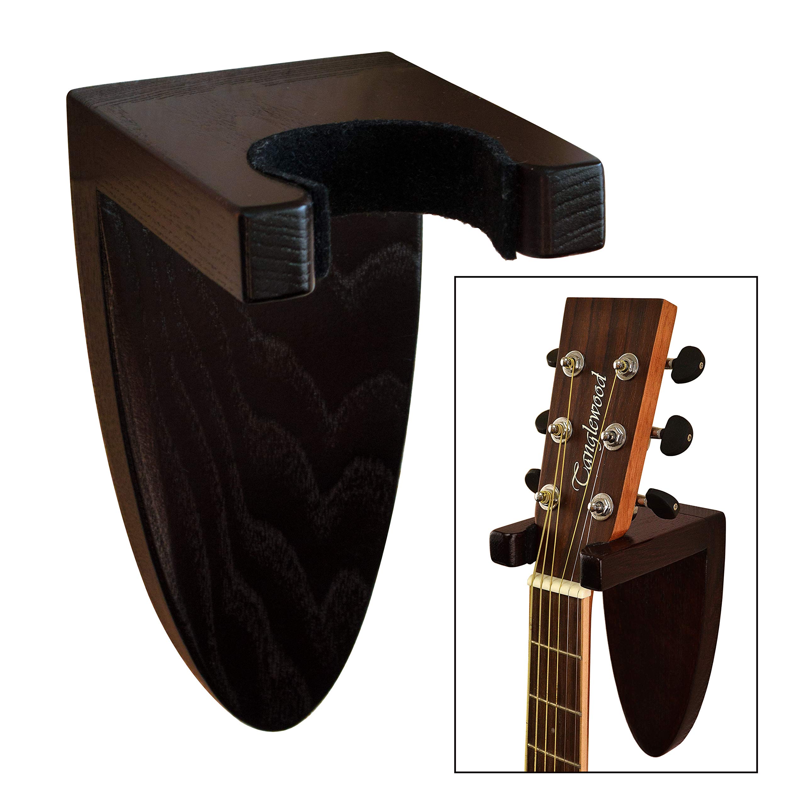 TESLYAR Premium Ash Wood Guitar Wall Mount Hanger Hook Stand - Durable Hardwood Rack for Electric, Classic, Acoustic & Bass Guitars - Space-Saving Musical Instrument Storage (Black) - Perfect for Home Studios, Music Rooms & Stage Performances