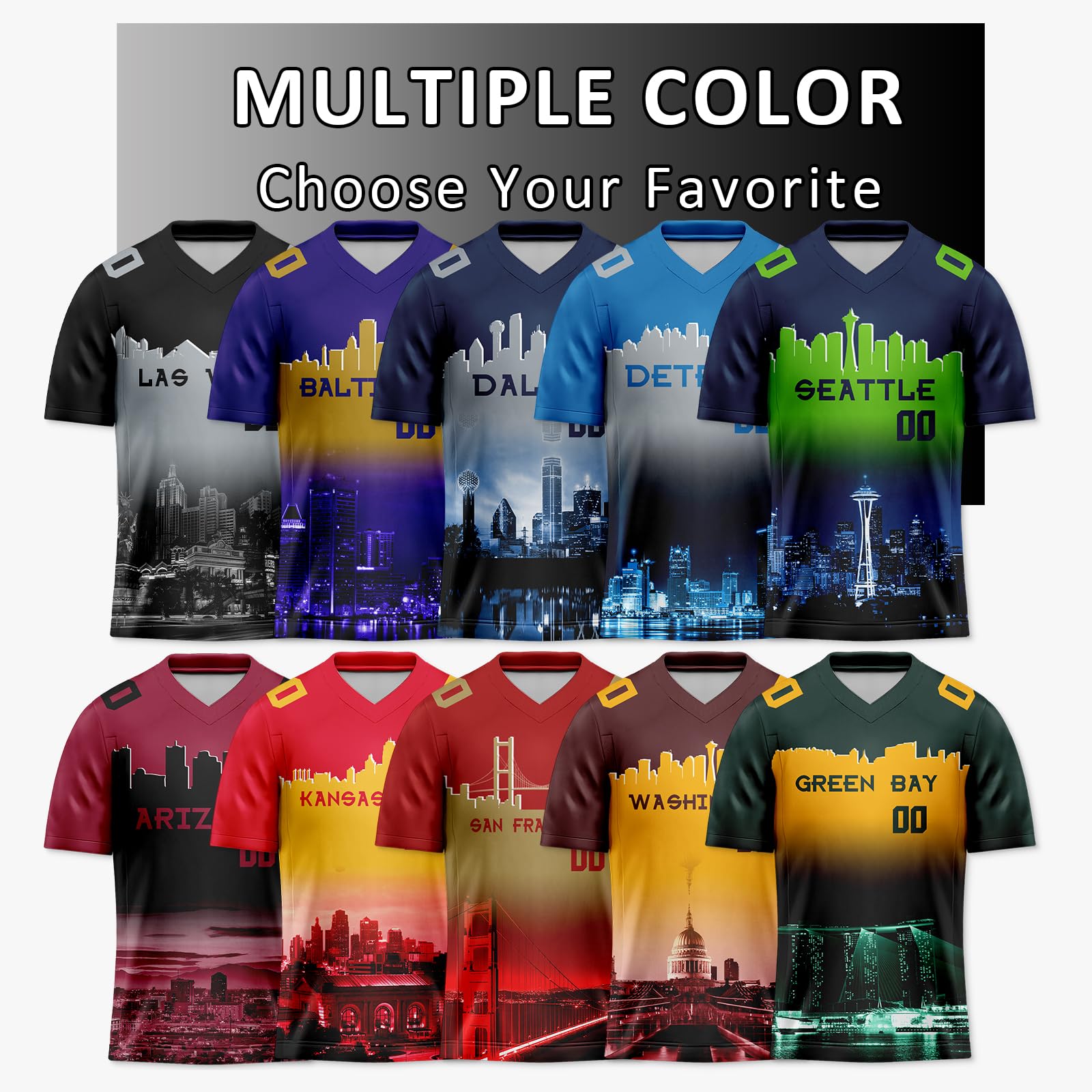 Custom Personalized Football Jersey with City Night Skyline Design - Men, Women & Youth Sports Apparel - Add Name & Number for Game Day, Fan Events & Team Support
