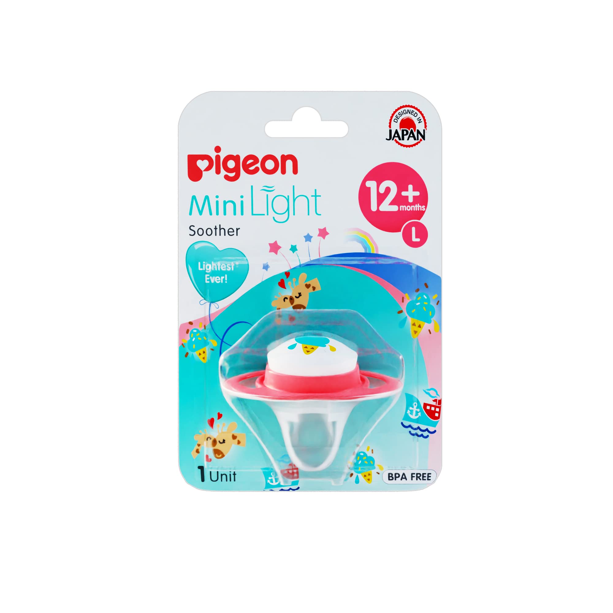 Pigeon Baby Soother L Size - BPA Free Pacifier for Newborns & Infants | Japanese Design with Minilight-Float & Enhanced Airflow | Perfect for Daytime Naps & Nighttime Comfort