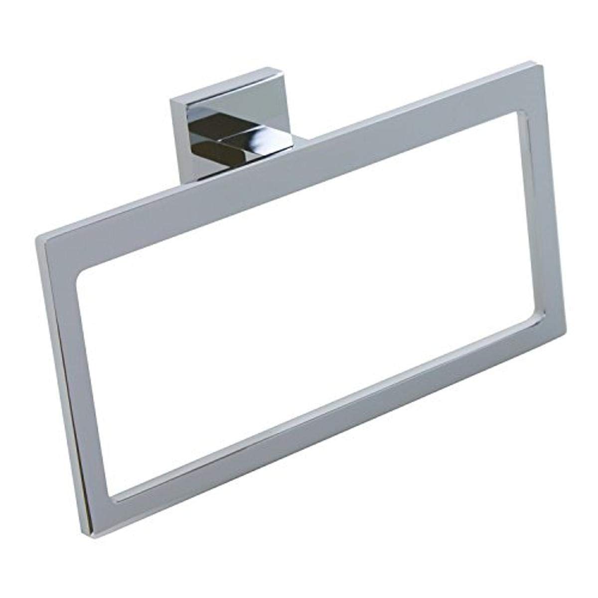 Gedy A070-13 Elba Modern Rectangular Chrome Towel Ring - Polished Brass Bathroom Accessory for Bath, Shower & Powder Room Decor