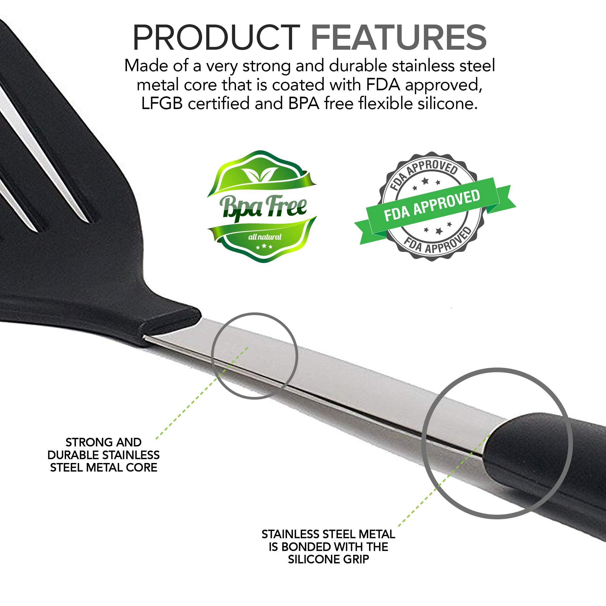 Heat-Resistant Silicone & Stainless Steel Spatula - Slotted Turner with Rubber Grip - Flexible Kitchen Tool for Non-Stick Cookware - Perfect for Flipping Pancakes, Eggs & Burgers - Durable Cooking Utensil for Baking & Grilling