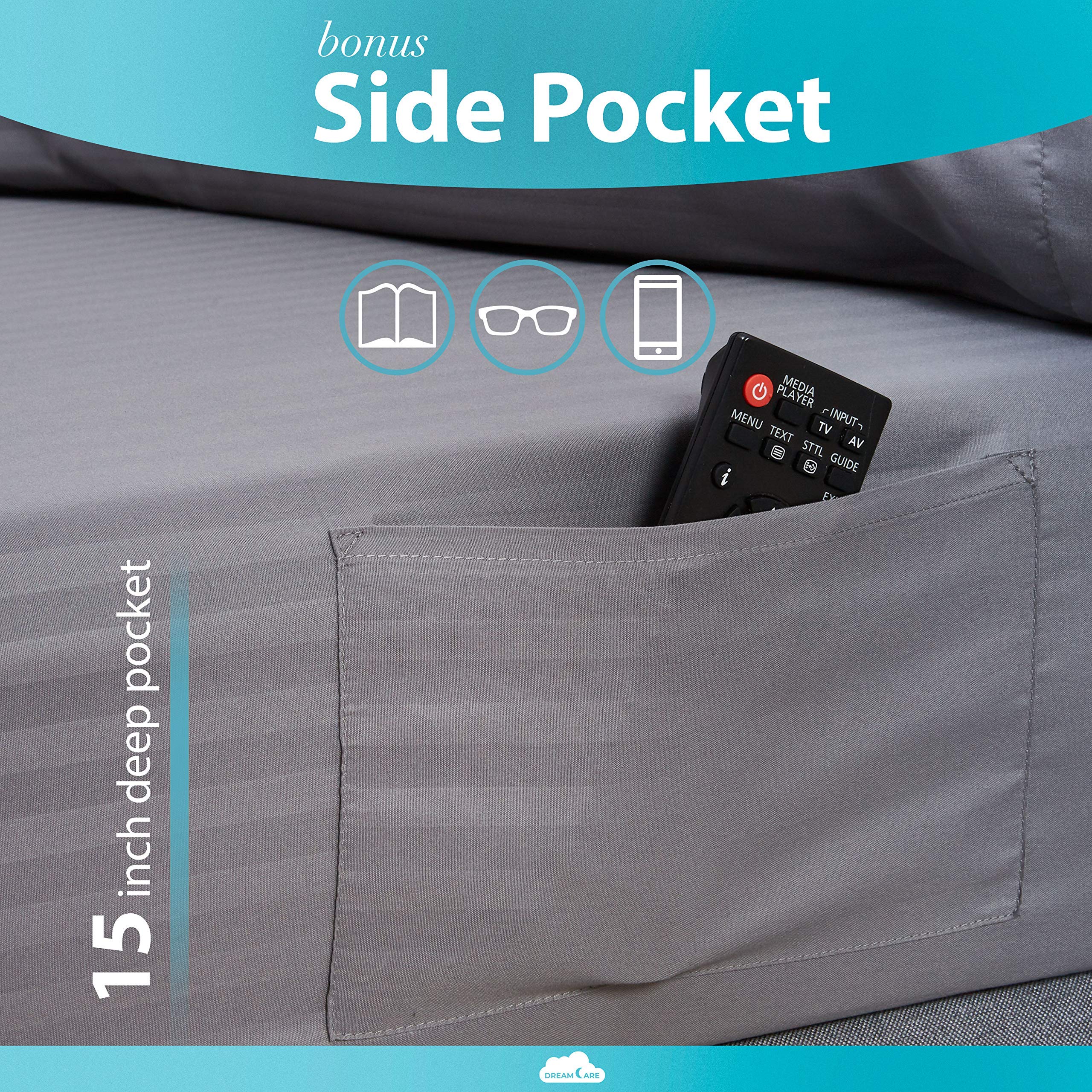 Dreamcare 6-Piece Full Size Cooling Bed Sheet Set - Ultra Soft 100% Brushed Microfiber with Side Pocket, Stripe Gray - Perfect for Hot Sleepers & Temperature Regulation in Bedrooms, Dorms, and Guest Rooms
