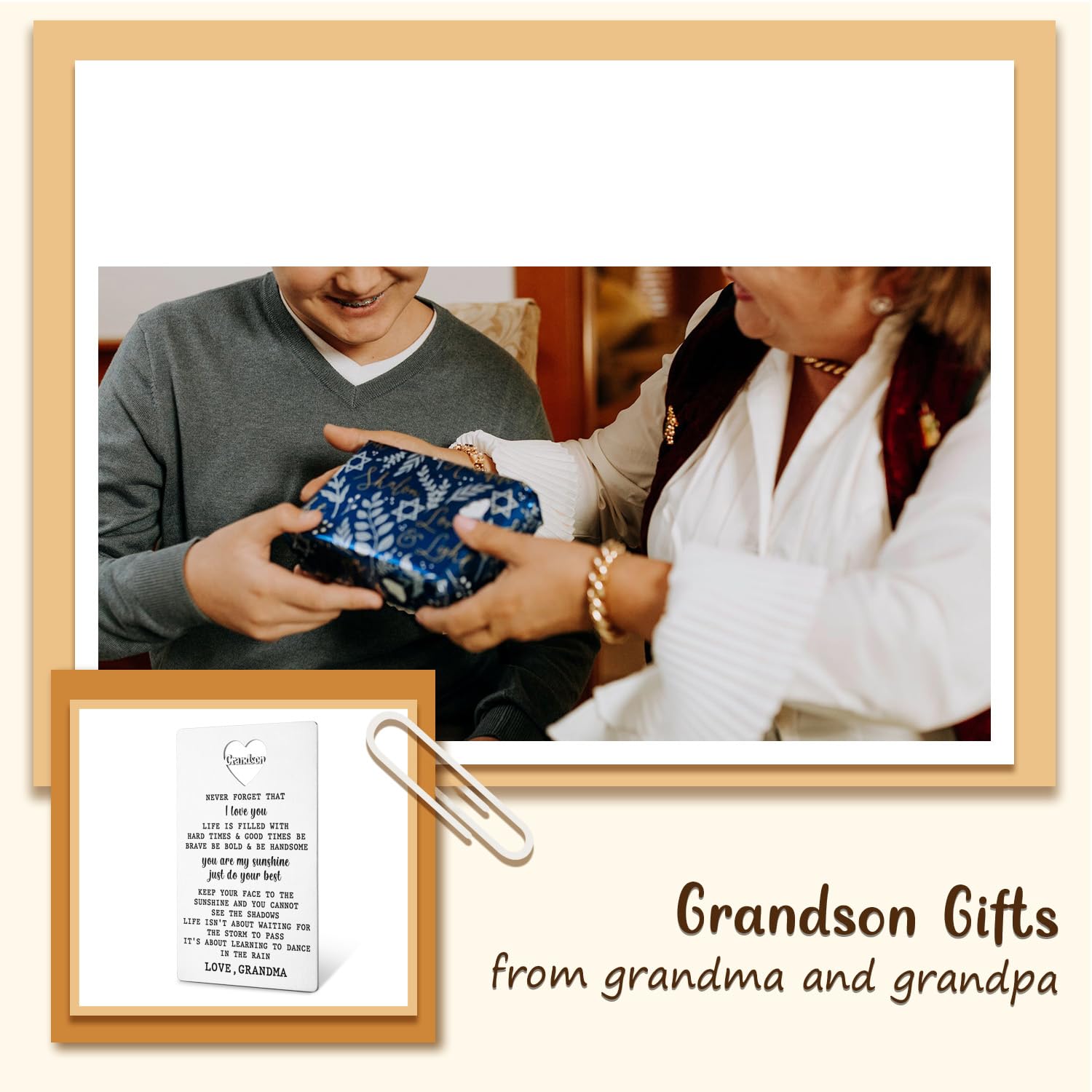 Personalized Engraved Wallet & Birthday Card - Thoughtful Grandson Gift from Grandma for Graduation, Deployment & Christmas | Perfect for Special Occasions & Keepsakes