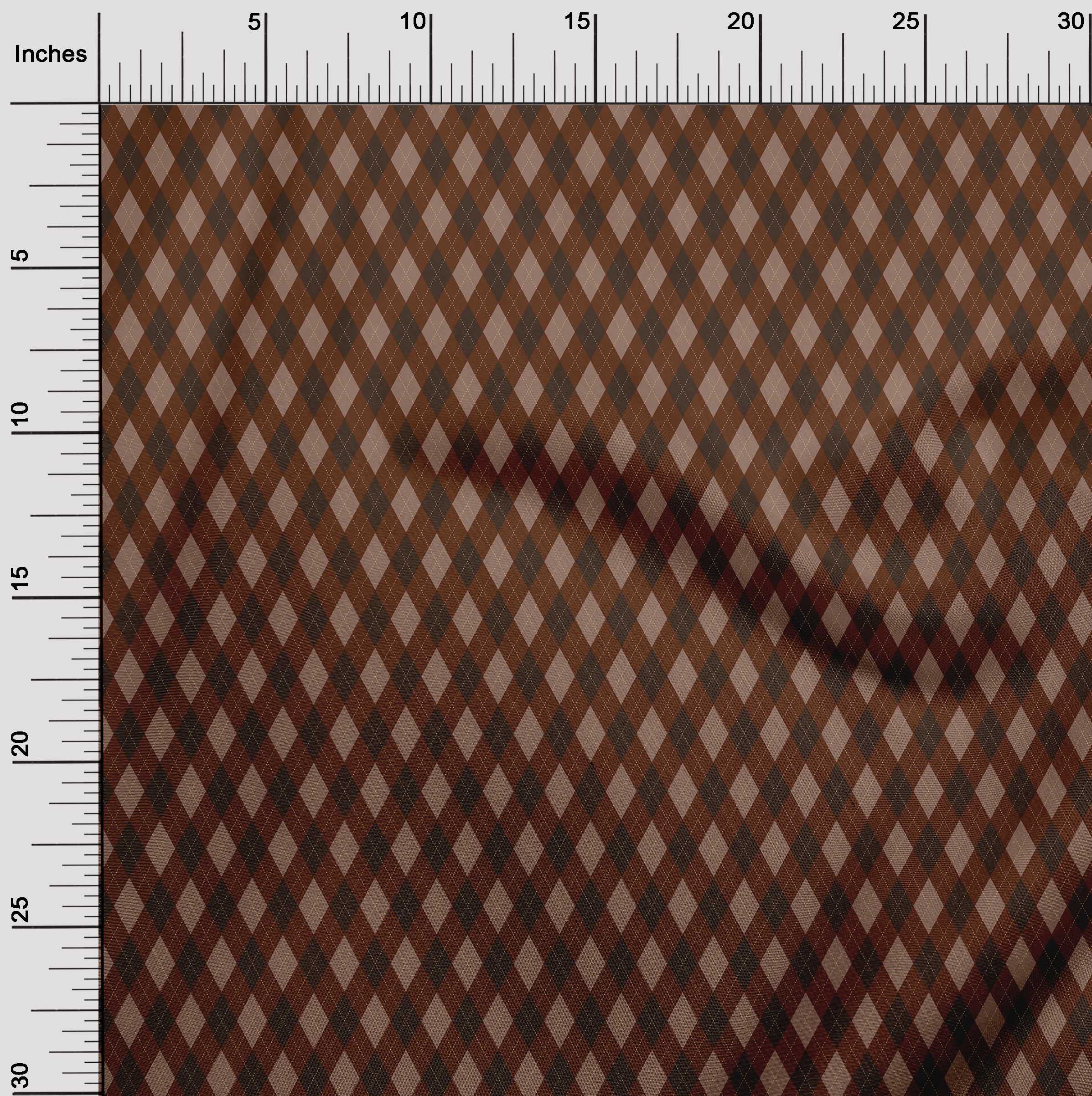 oneOone Cotton Poplin Brown Check Argyle Printed Fabric - 56 Inch Wide Sewing Material by The Yard for DIY Clothing, Dresses, Quilting & Home Decor Projects