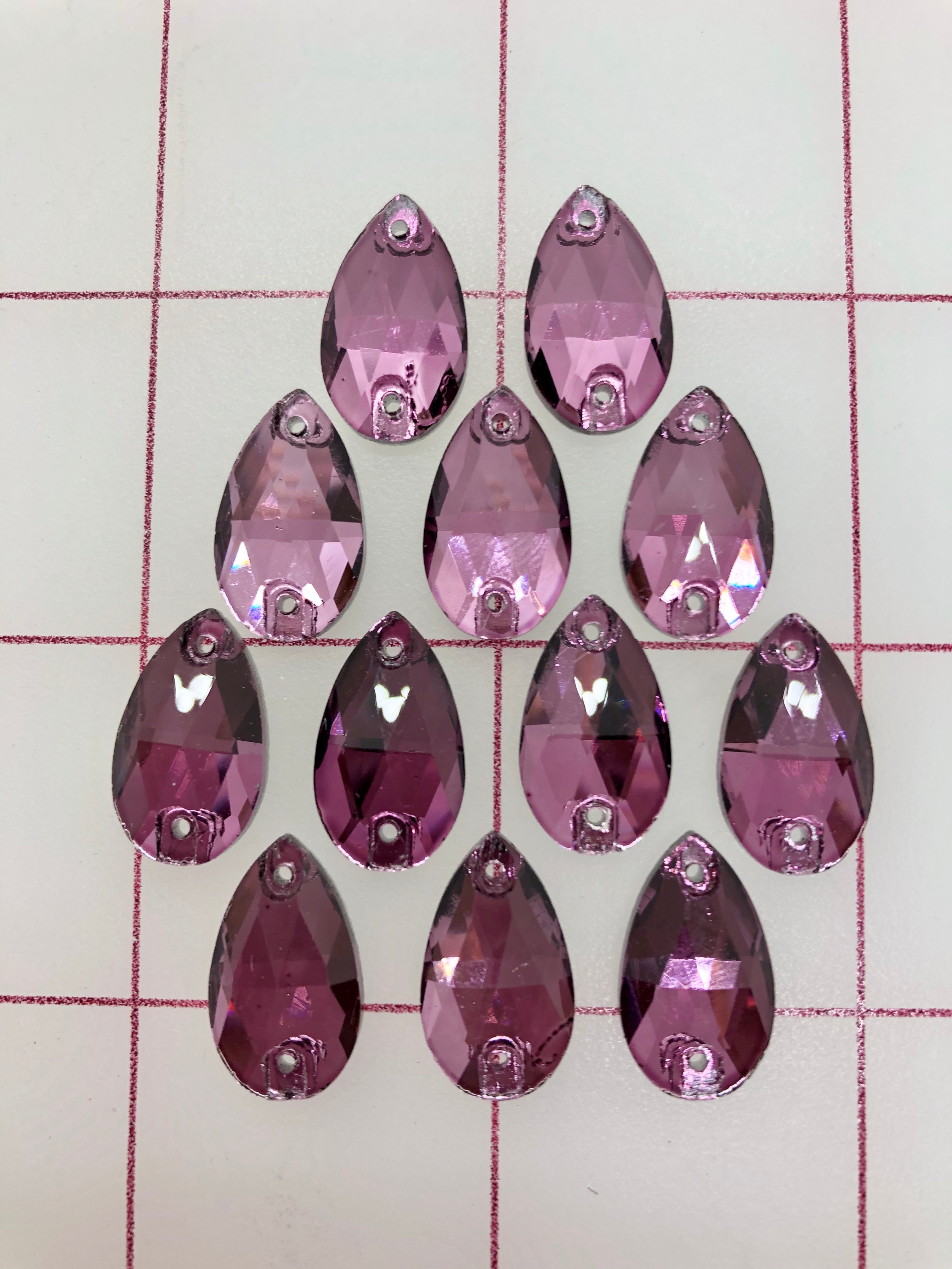 10x18mm Czech Bright Cut Amethyst Pear Shape Rhinestones for Sew On - Perfect for DIY Jewelry, Costume Design, and Craft Projects