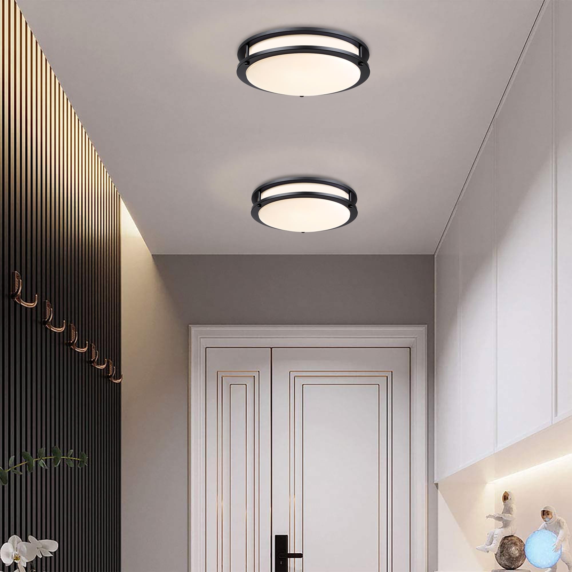 2 Pack Black Flush Mount LED Ceiling Light - 13 Inch Modern Round Fixture with 5 Adjustable Color Temperatures (2700K-5000K), 23W Energy Saving - Perfect for Kids Bedroom, Nursery, Hallway & Closet Lighting