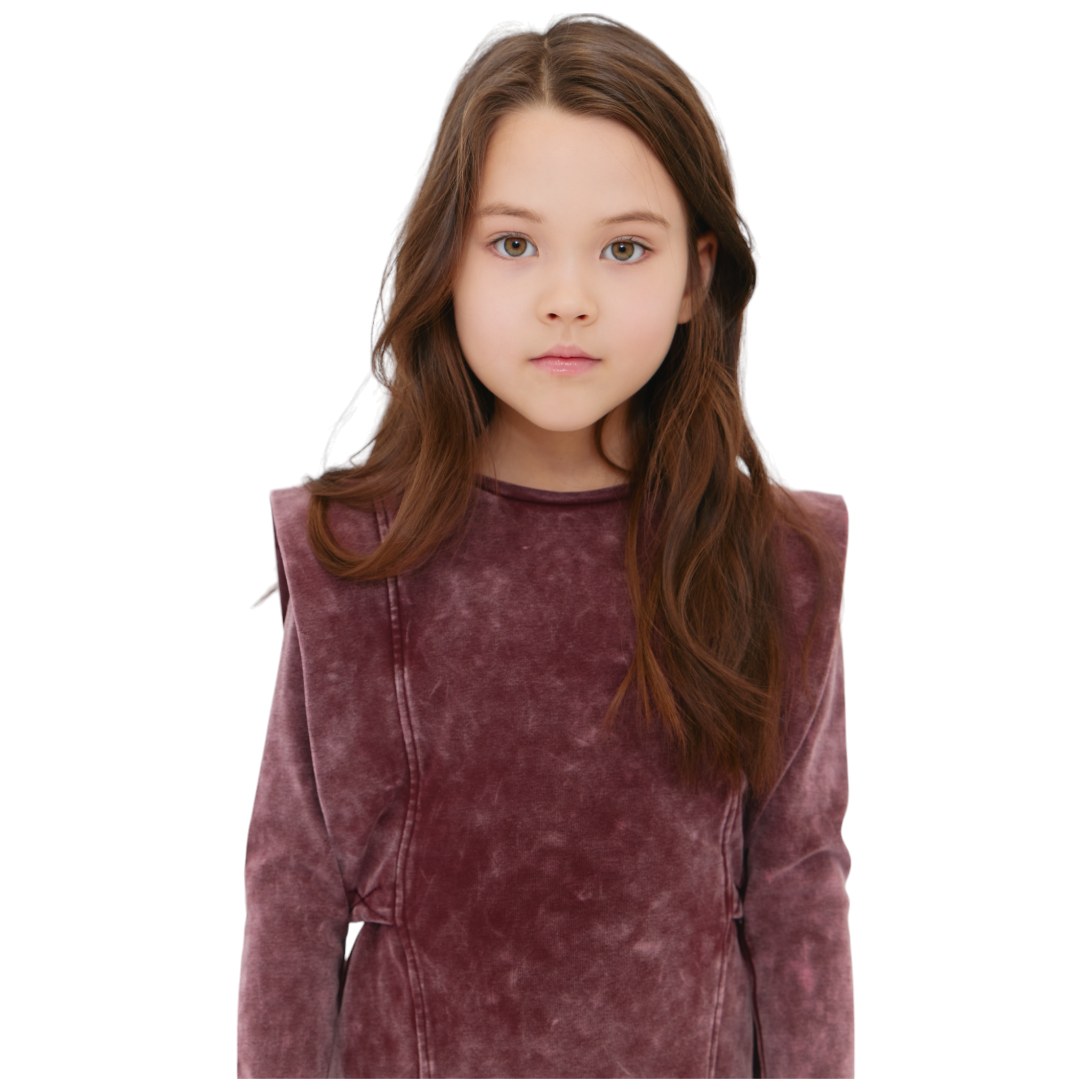 Kids' Burgundy Acid Wash Dress - Stylish & Comfortable Crew Neck Dress for Girls | Perfect for School, Parties & Casual Outings