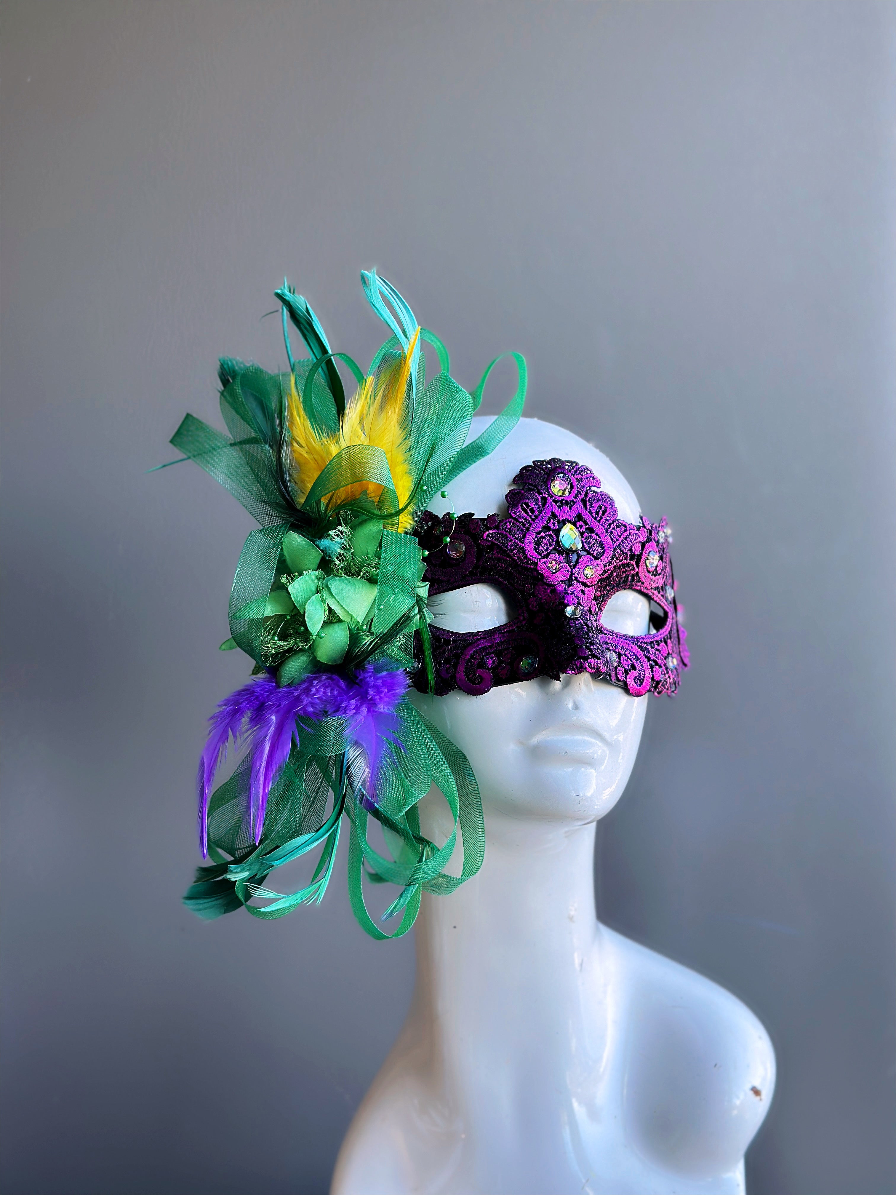 Bohemian Macrame Feather Mask - Purple Handmade Lace Face Cover for Festivals, Parties, and Costume Events | Perfect for Halloween, Mardi Gras, and Cosplay