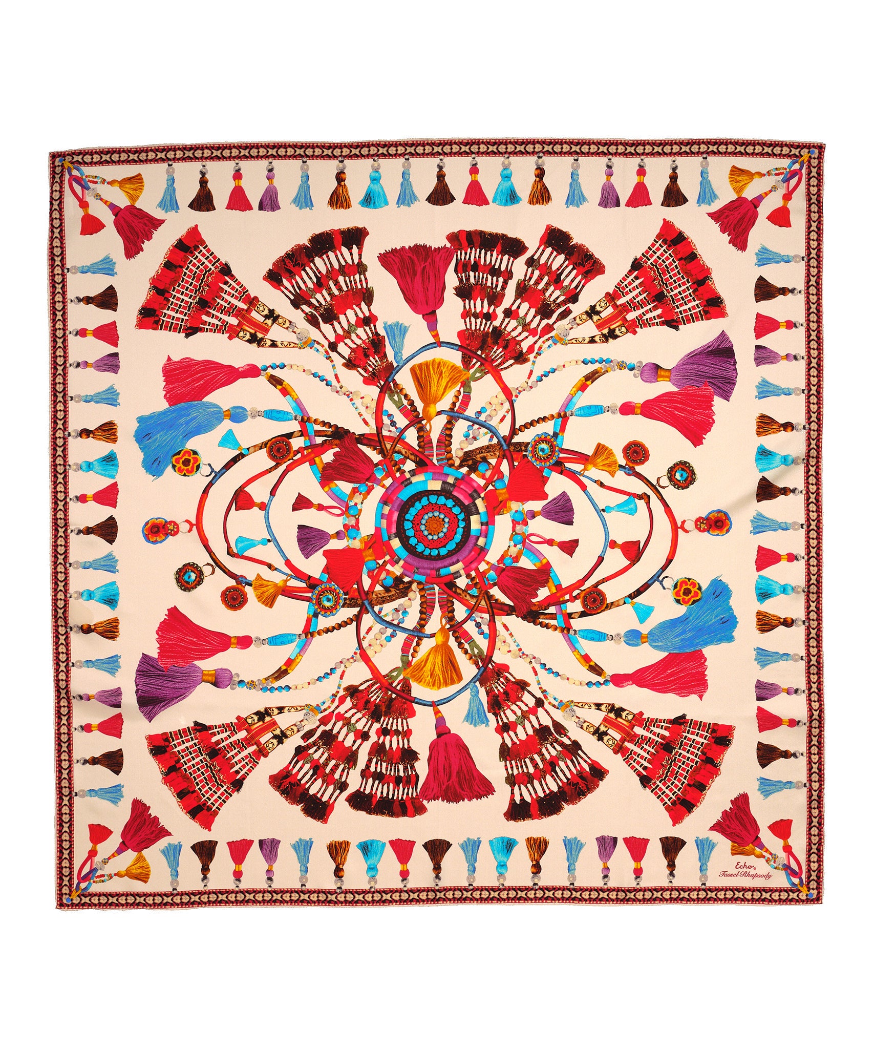 Tassel Rhapsody 35 Silk Square Scarf - Elegant Fashion Accessory for Women, Gift Wrapping & Home Decor | Perfect for Office, Party & Travel
