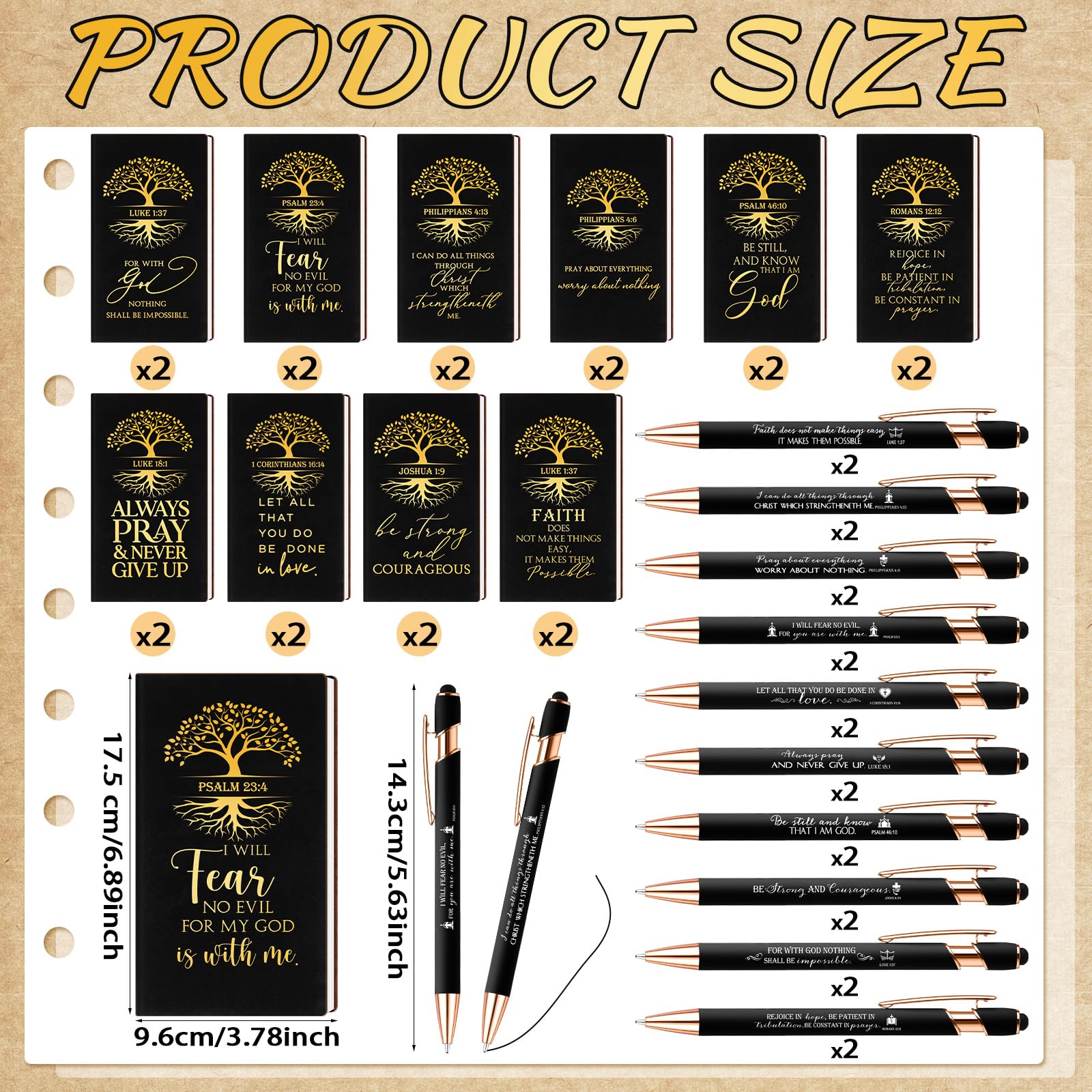 40 Pack Christian Gifts for Women - Bulk Religious Notebooks & Tree of Life Bible Verse Notepads with Motivational Pens, Leather Prayer Journal - Perfect for Pastor's Wife Appreciation, Church Events, Bible Study & Mother's Day Gifts (Black)