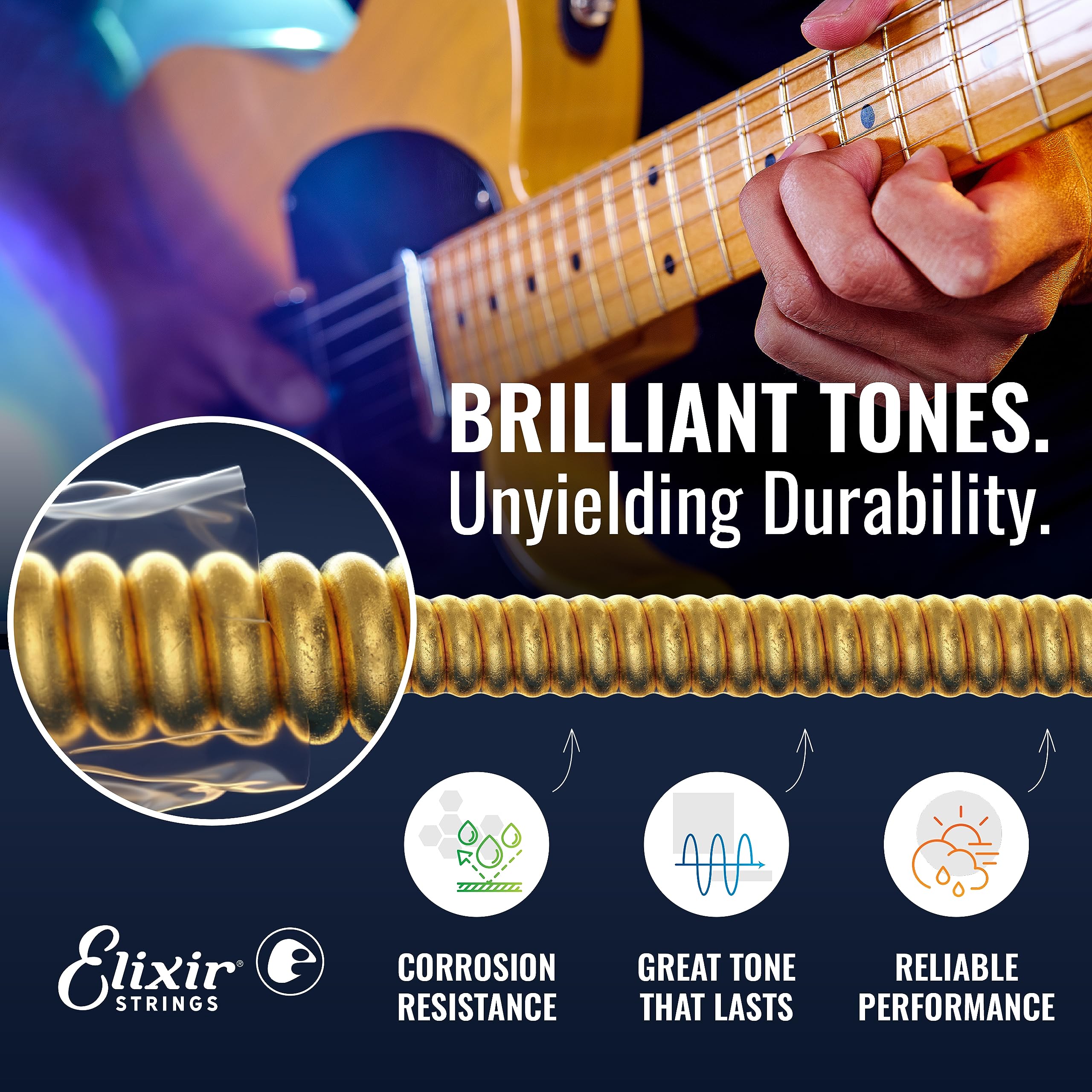 Elixir Electric Guitar Strings 6-String Set - Nickel Plated Steel with NANOWEB Coating for Long-Lasting Bright Tone & Comfortable Feel (Custom Light 9-46) - Perfect for Rock, Blues & Studio Recording