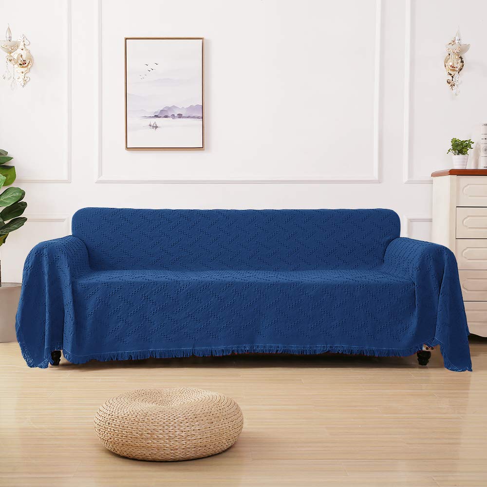 Geometric Washable Sofa Cover for 3-Cushion Couch - Pet Friendly Furniture Protector Blanket | Large Royal Blue Throw for Living Room, Sectional & Dog Owners