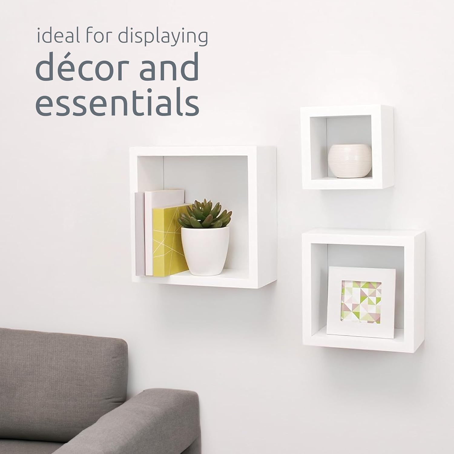 Kiera Grace Floating Wall Shelves - Modern Square Shelves Set of 3 (5