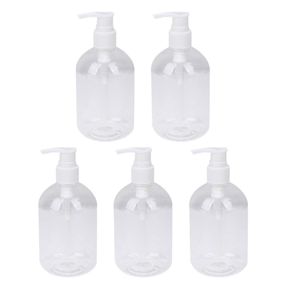 DOITOOL 5-Pack 350ml Clear Plastic Pump Bottle Dispenser - Refillable Empty Soap Bottle for Shampoo, Lotion, Body Wash & Face Wash | Travel-Friendly Bathroom & Kitchen Containers for Home, Gym & Hotel Use