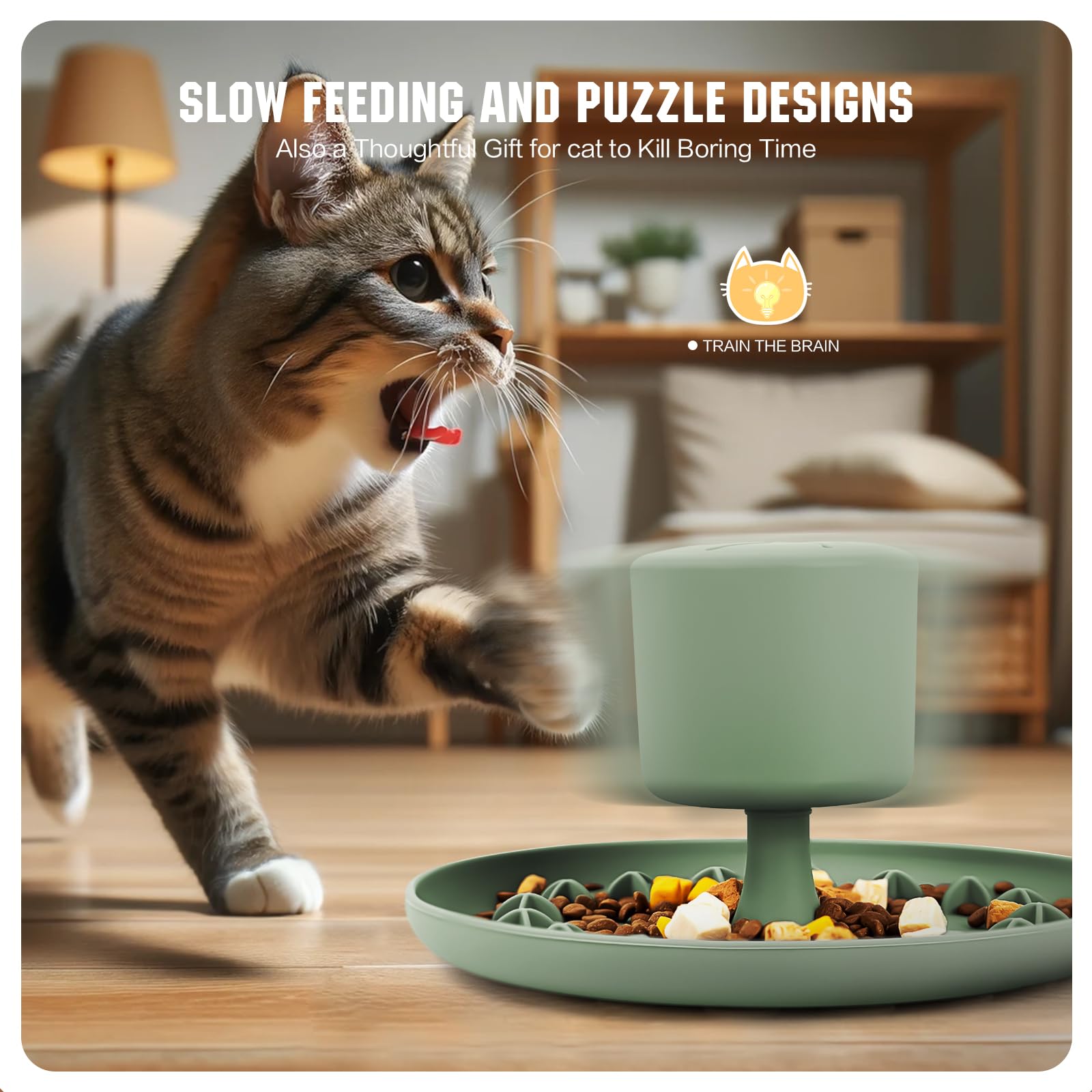 2-in-1 Slow Feeder Cat Bowl with Silicone Suction Cup - Interactive Puzzle Cat Treat Dispenser & Food Bowl - Reduces Flatulence, Anxiety & Boredom - Perfect for Busy Cats, Mealtime Enrichment & Indoor Play