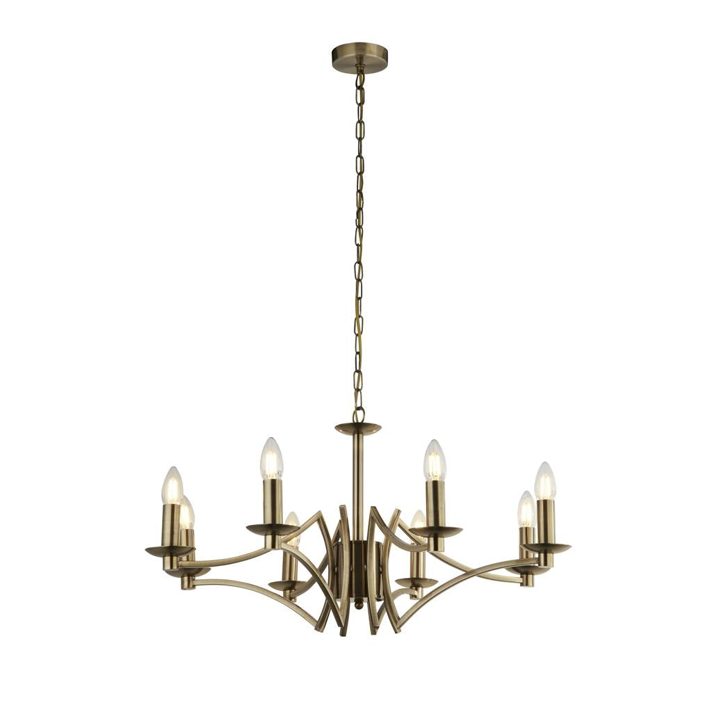6/8 Light Ascot Multi-Arm Pendant Light Fixture in Antique Brass & Chrome Finish - Perfect for Dining Room, Kitchen Island, or Entryway Lighting
