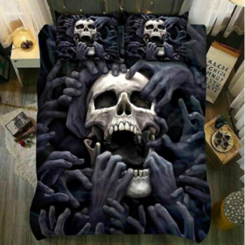 3D Horror Skull Bedding Set - Queen Size Duvet Cover & Pillow Cases (No Comforter Included) - Gothic Halloween Decor for Bedroom, Horror Movie Theme Room, Scary Party Decoration
