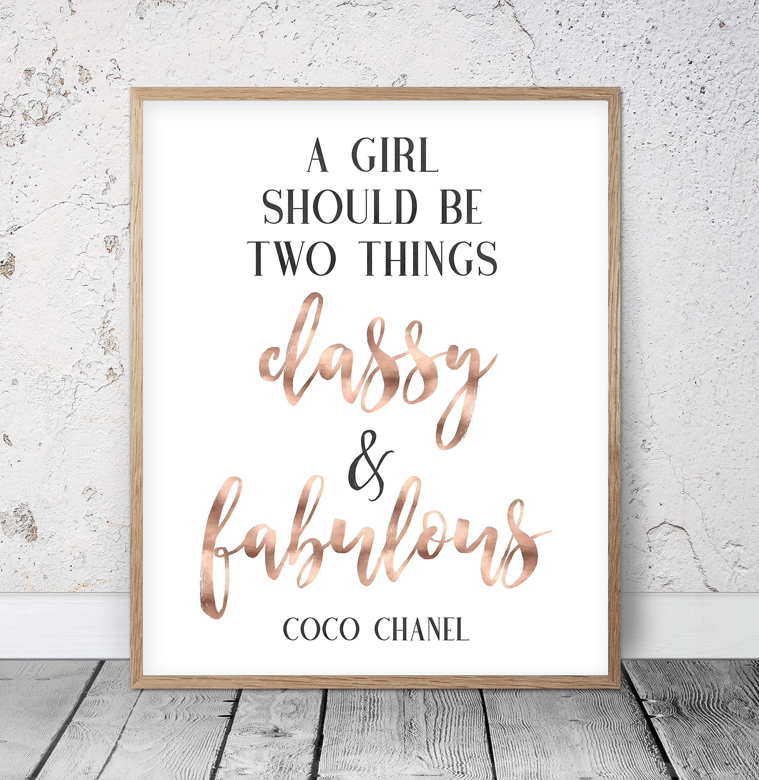 Chanel Wall Art Set - 4 Framed Prints with Inspirational Quotes, Elegant Home Decor for Living Room, Bedroom & Wedding (A2 Size)