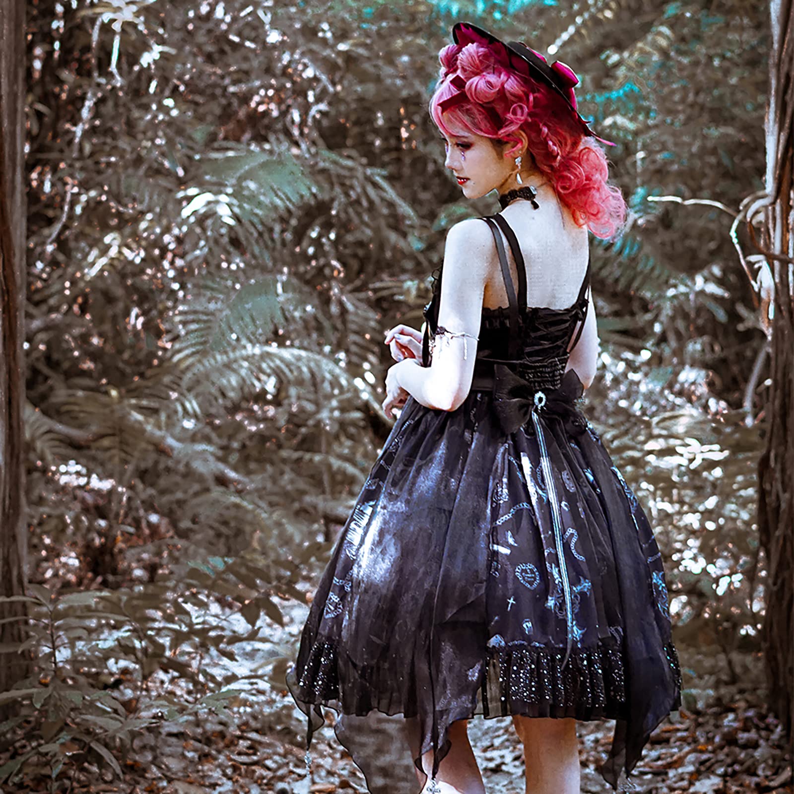 Gothic Lolita Dress for Women - Plus Size Black Victorian Goth Dress & Jumper Skirt Set (XL) | Kawaii Fashion for Cosplay, Halloween & Gothic Parties
