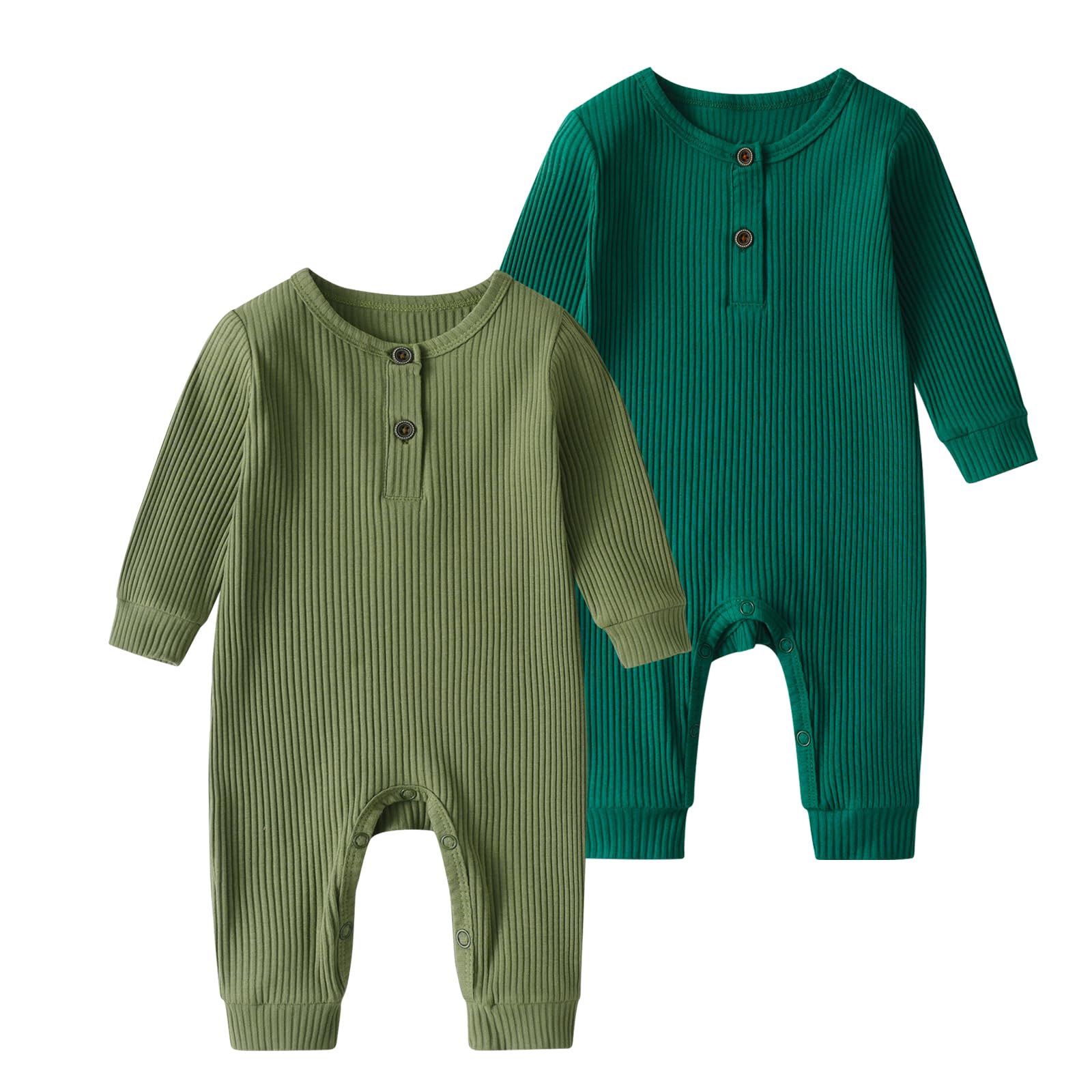2 Pack Baby Boy & Girl Romper Outfits - Short & Long Sleeve One-Piece Jumpsuits - Soft Cotton Infant Clothes Set for Playtime, Daycare & Family Photos
