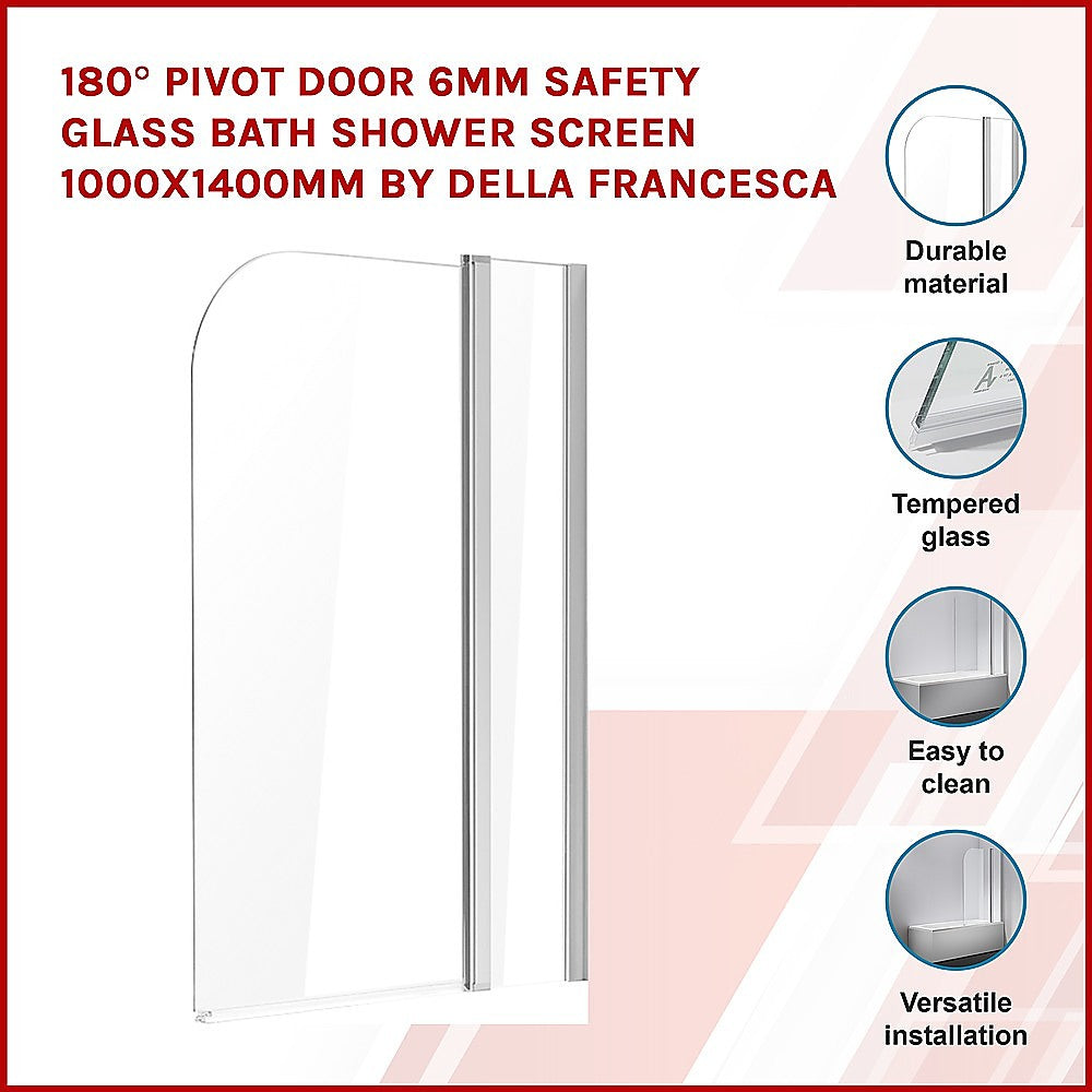 180 Degree Pivot Shower Door with 6mm Tempered Safety Glass - 1000x1400mm Bathroom Shower Screen by Della Francesca - Perfect for Modern Bathrooms & Spa-Like Showers
