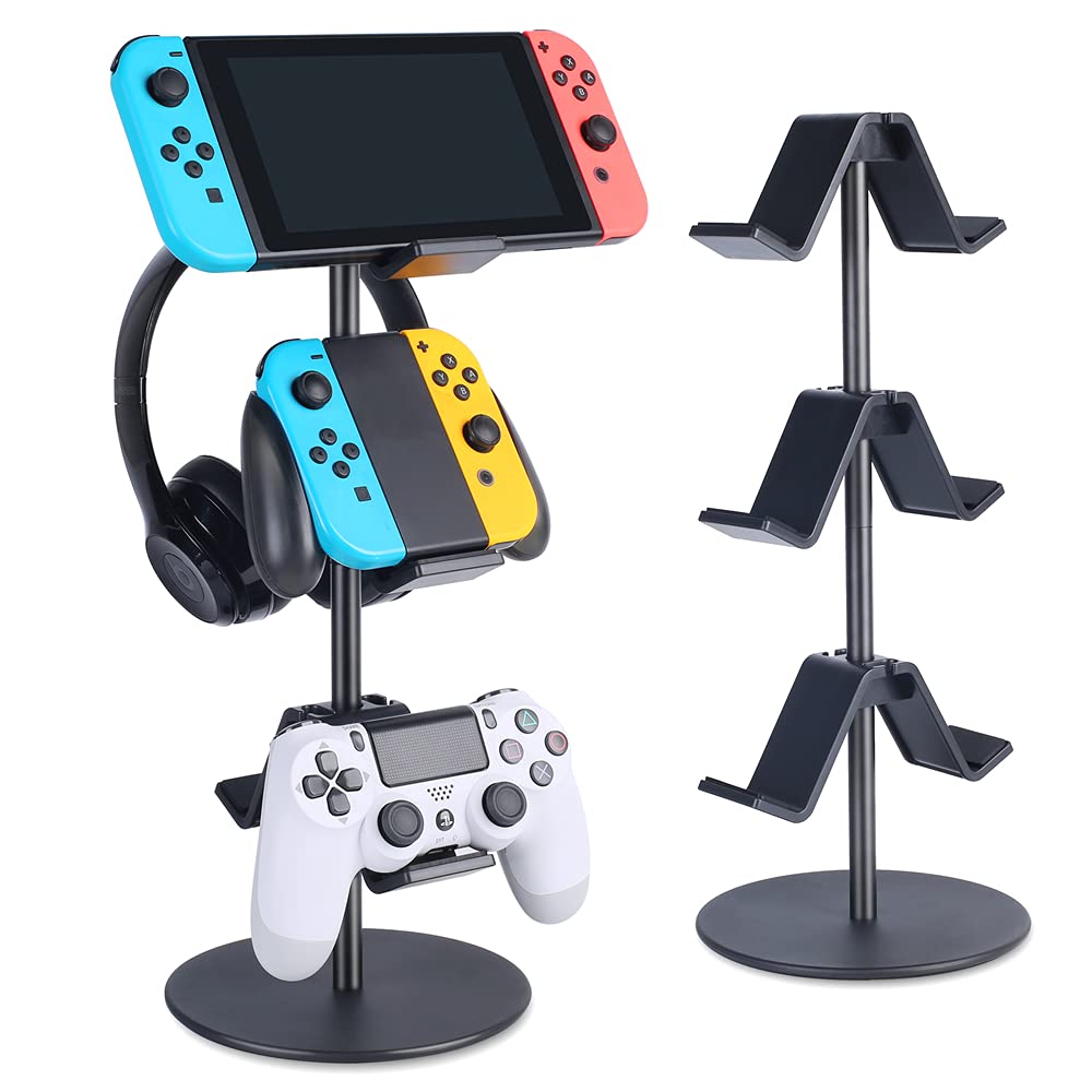 3-Tier Adjustable Controller Stand & Headphone Holder - Universal Gaming Accessories Organizer for Xbox, PS4, PS5, Nintendo Switch (Smart Black) - Perfect for Gaming Setup & Desk Organization