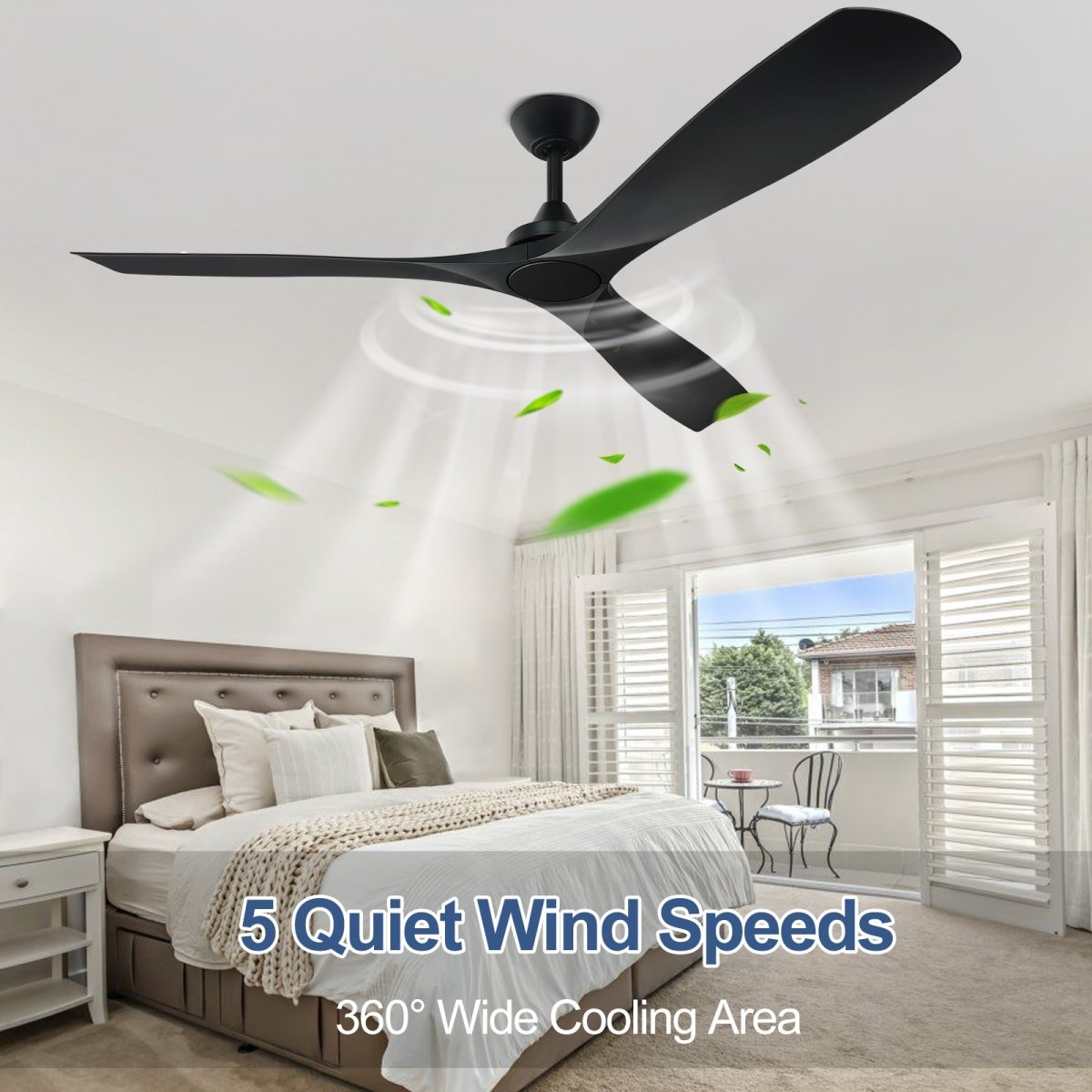 Depuley 60 Inch Low Profile Ceiling Fan with Remote - 3 Blade Noiseless Reversible DC Motor, No Light, Timer Function - Perfect for Patio, Kitchen, Farmhouse & Covered Outdoor Spaces (Black)