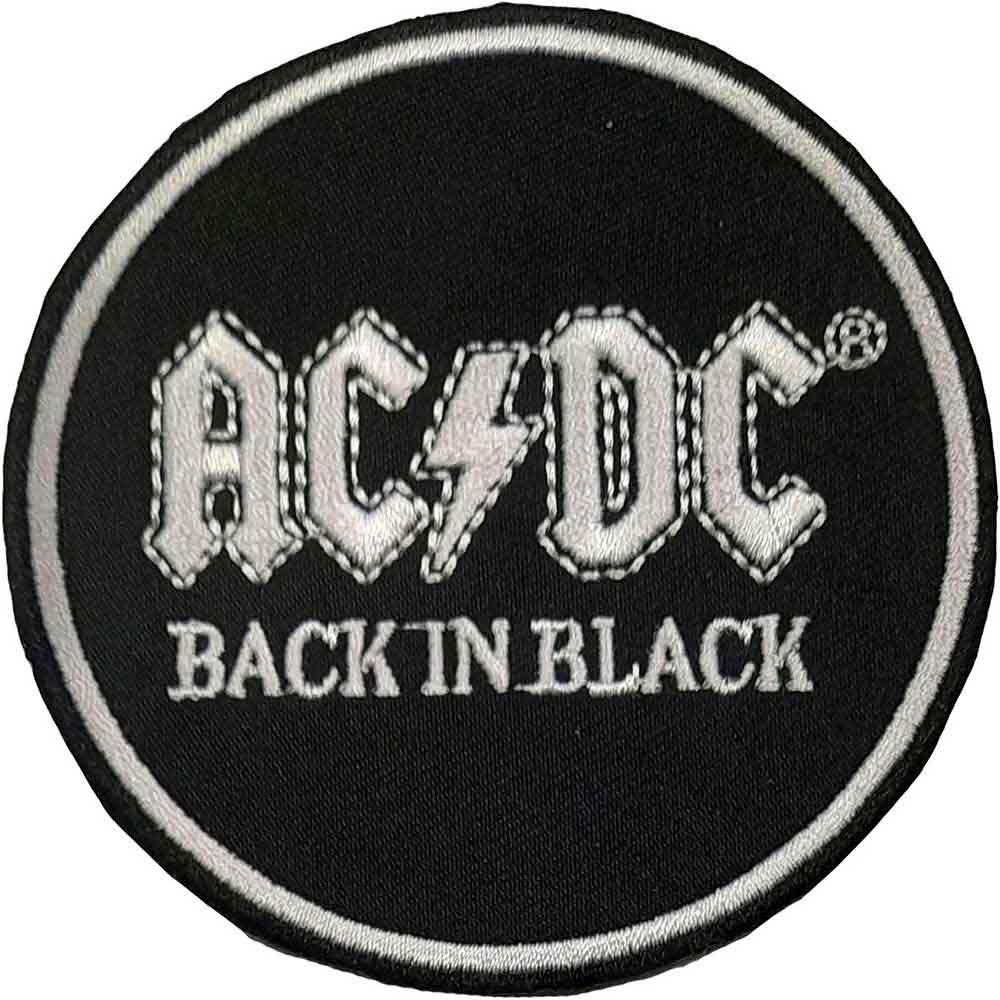 AC/DC Iron On Patches - Back In Black Circle Design for Jackets, Bags & Denim | Rock Band Merchandise for Fans & DIY Clothing Customization