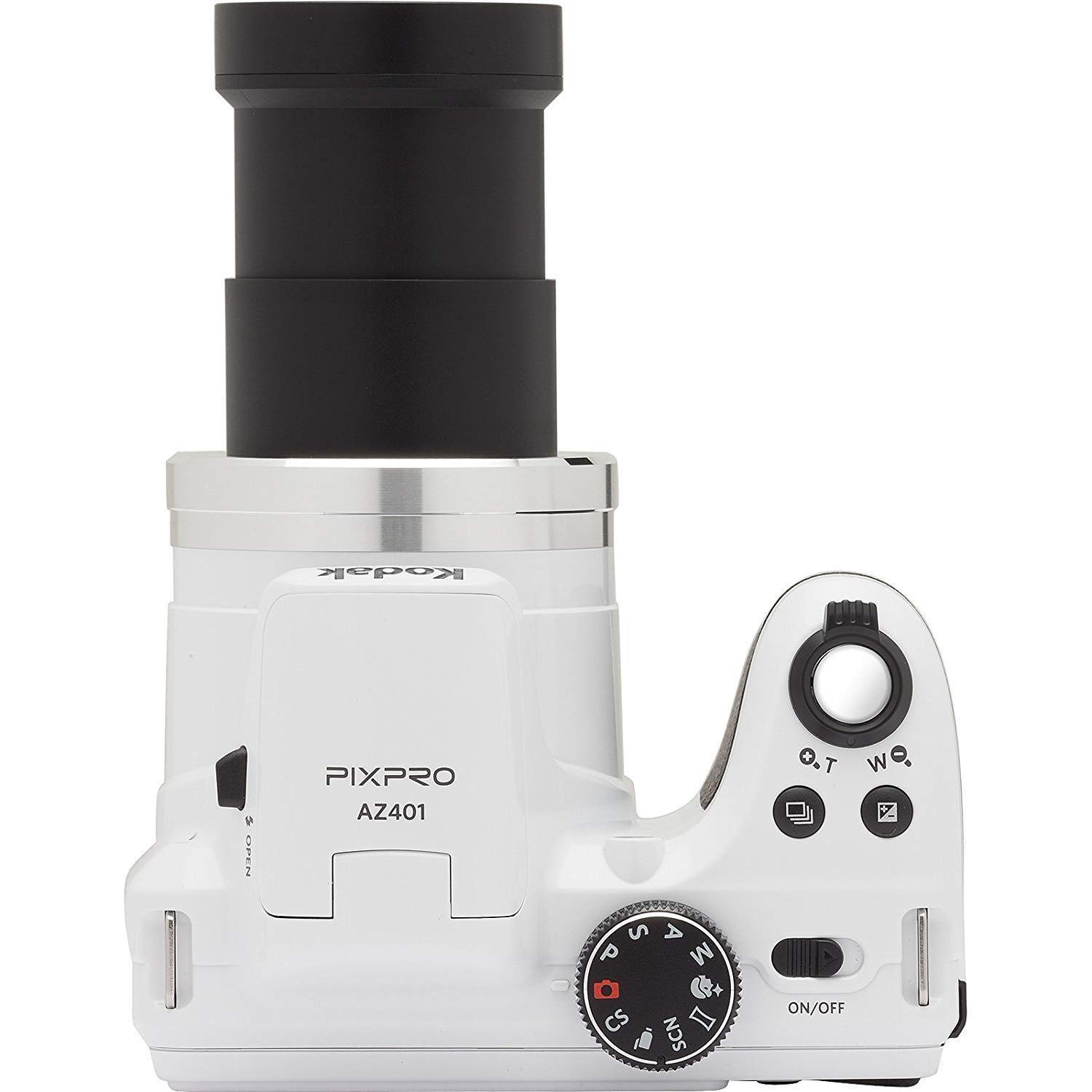 Kodak PIXPRO AZ401 16MP 40X Optical Zoom Digital Camera with 32GB SDHC Card & AA Battery Charger Kit - Perfect for Travel Photography, Wildlife Shooting and Family Events (White)