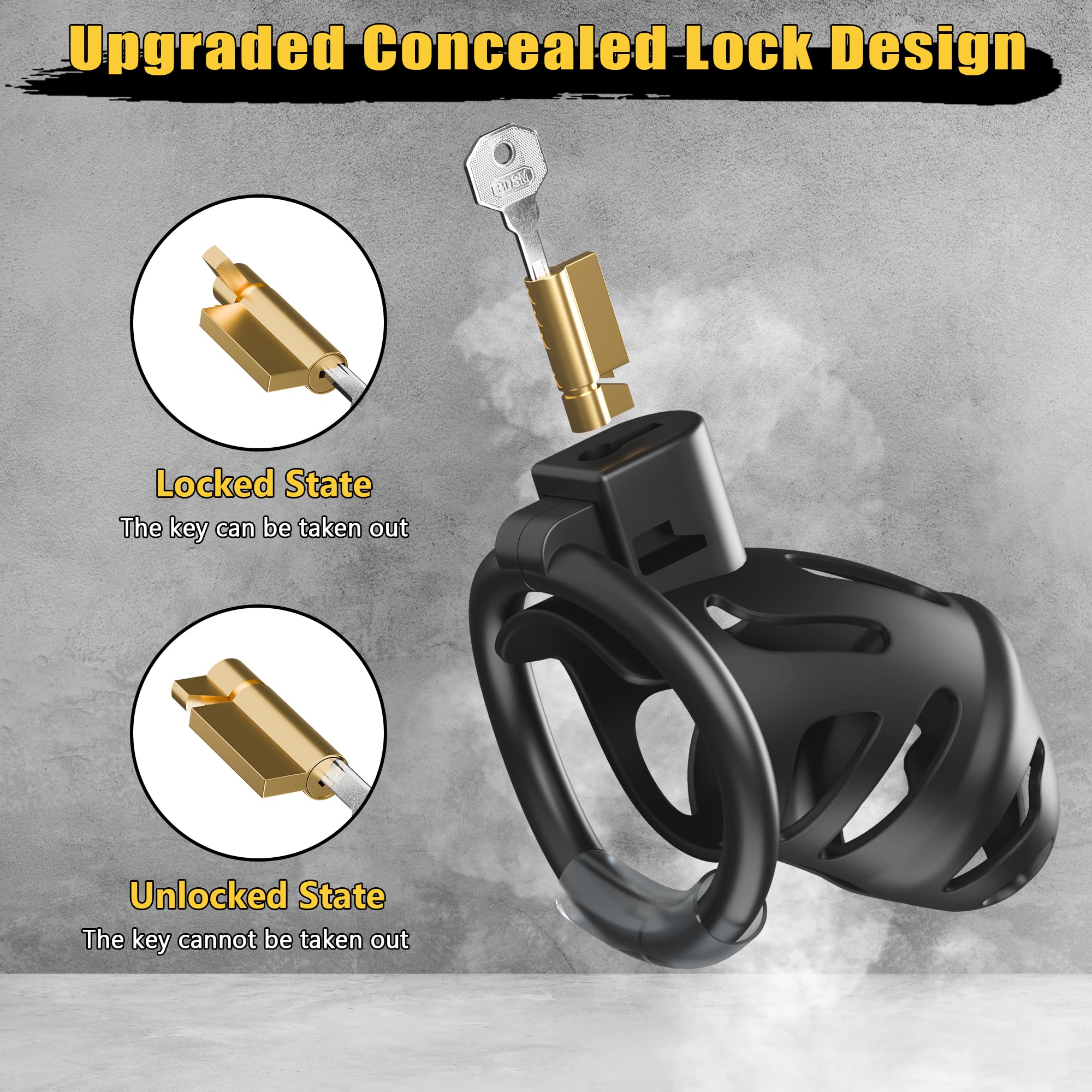 Premium Male Chastity Cage - Large Size with 3 Adjustable Rings, Invisible Lock & 2 Keys | Lightweight Cock Cage for Men | Bondage Gear for Penis Training & Abstinence | Perfect for BDSM, Couples Play & Self-Discipline